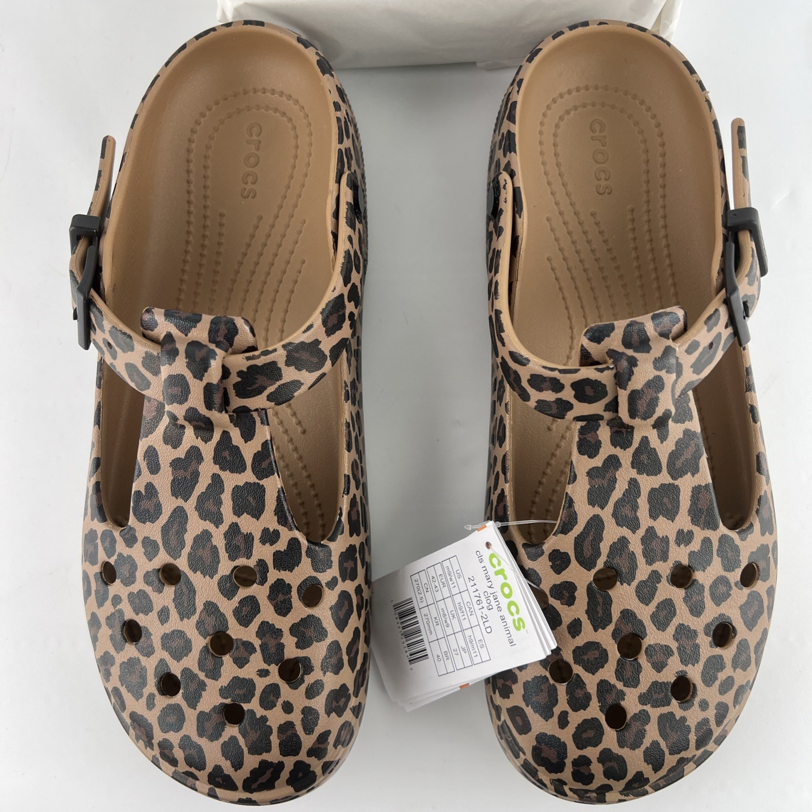 Crocs Classic Mary Jane M9/W11 Clog Leopard Animal Print Buckle Adjustable Strap