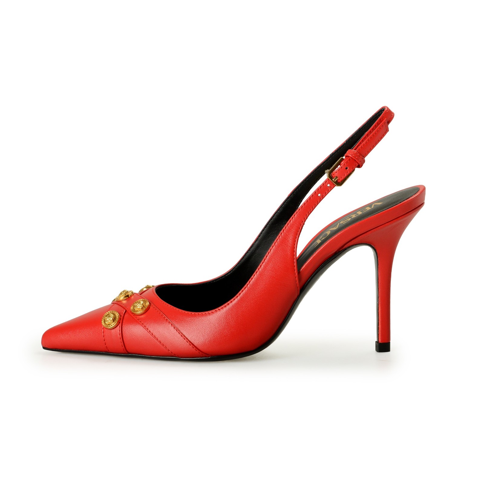 Versace Women’s Red 100% Leather Heeled Slingback Pumps Shoes US 6 IT 36