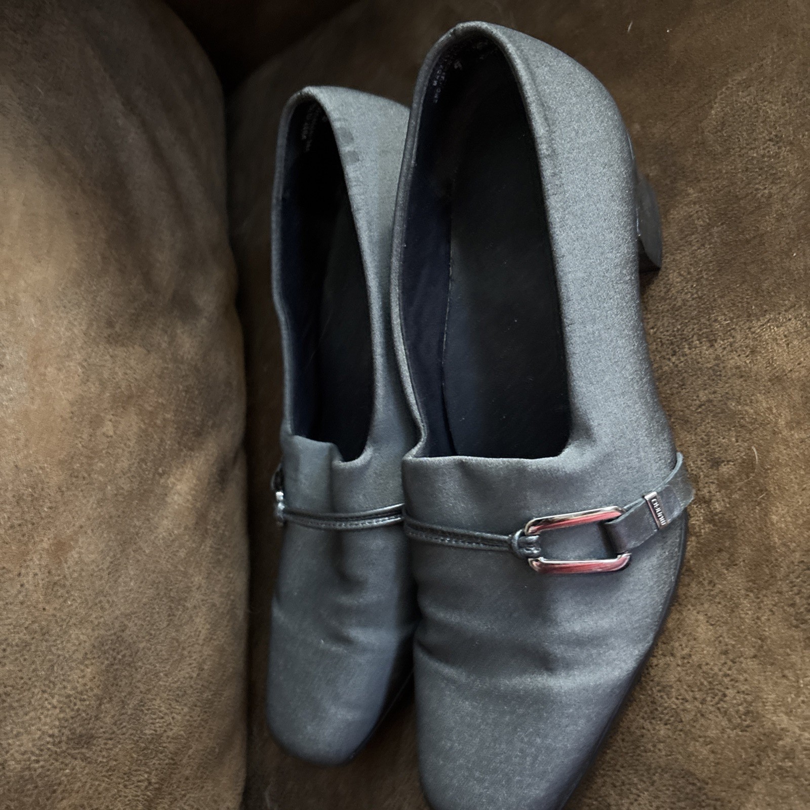 Munro American 9WW Womens Gray Slip On Block Heels Shoes Size 9 Wide