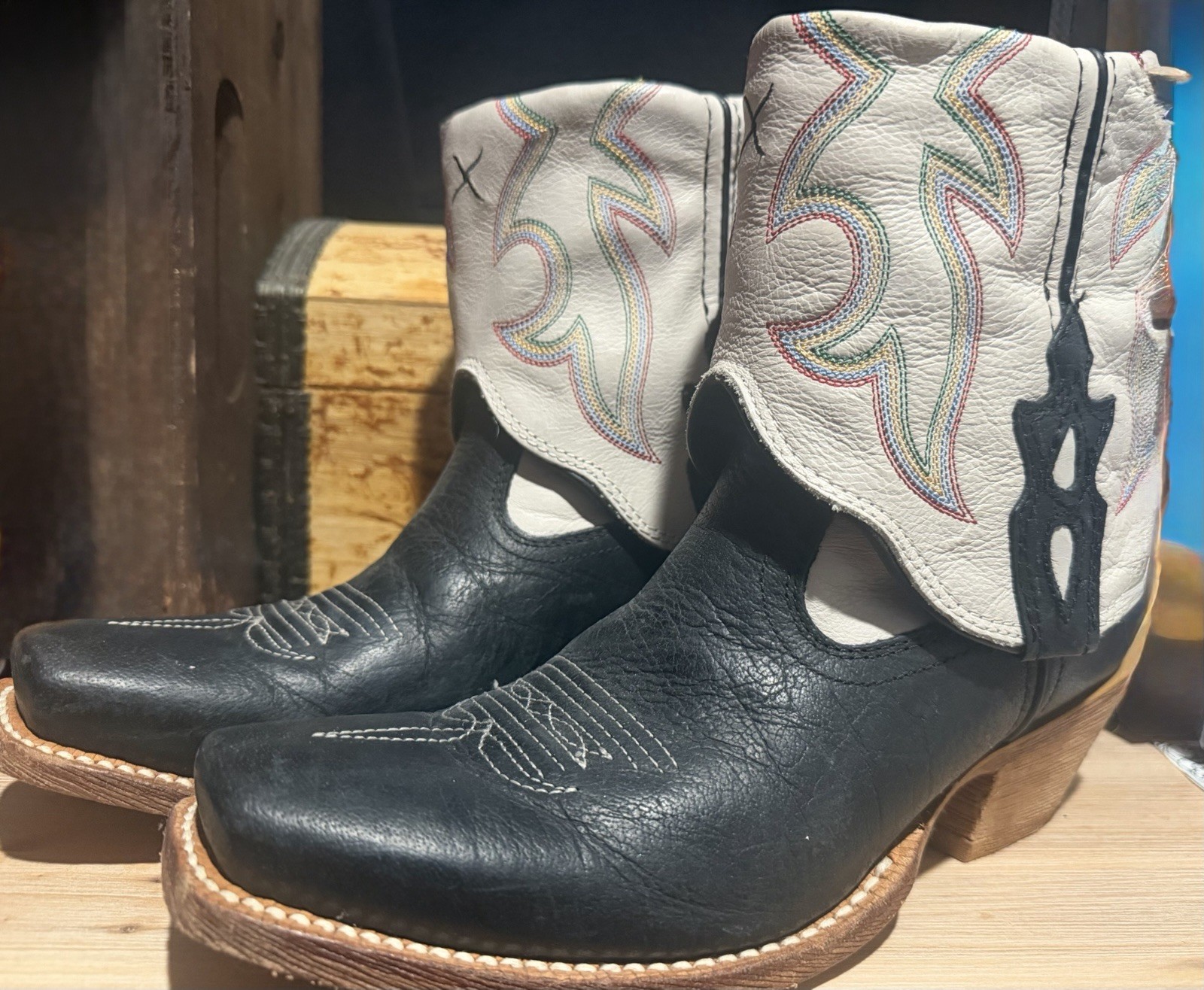Justin WSOC 001 Women’s Western Cowboy Boots Black/White Leather US 7B