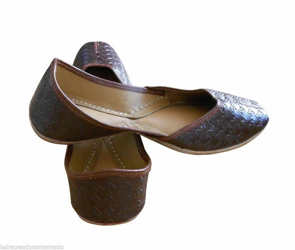 Women Shoes Indian Handmade Leather Punjabi Flip-Flops Brown Jutties US 5.5-6.5