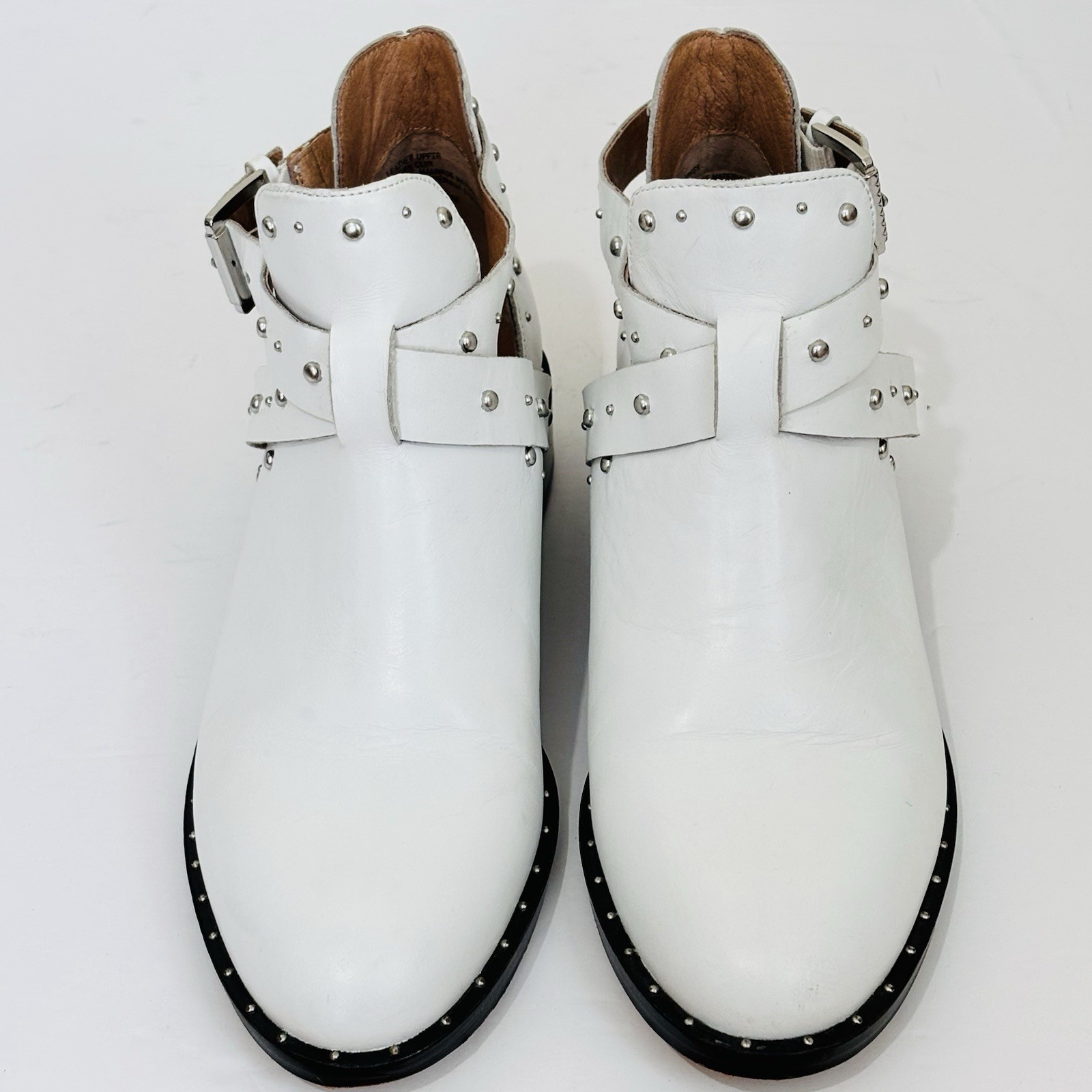 Halogen Hailey White Leather Silver Studded Cut Out Preppy Grunge Ankle Booties