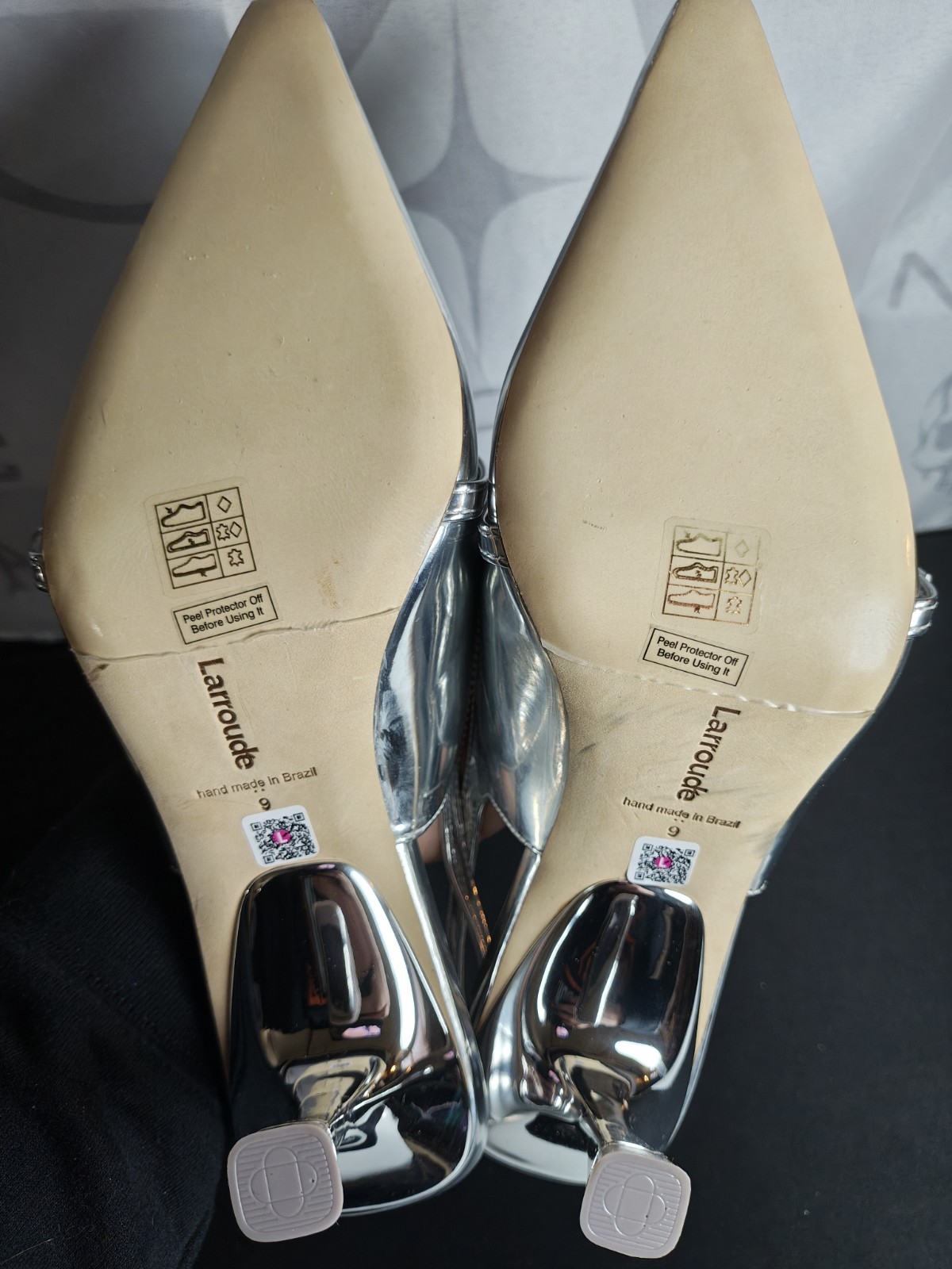 LARROUDE Women’s 9 Ines Pump In Silver Specchio New $350 Mirror Synthetic