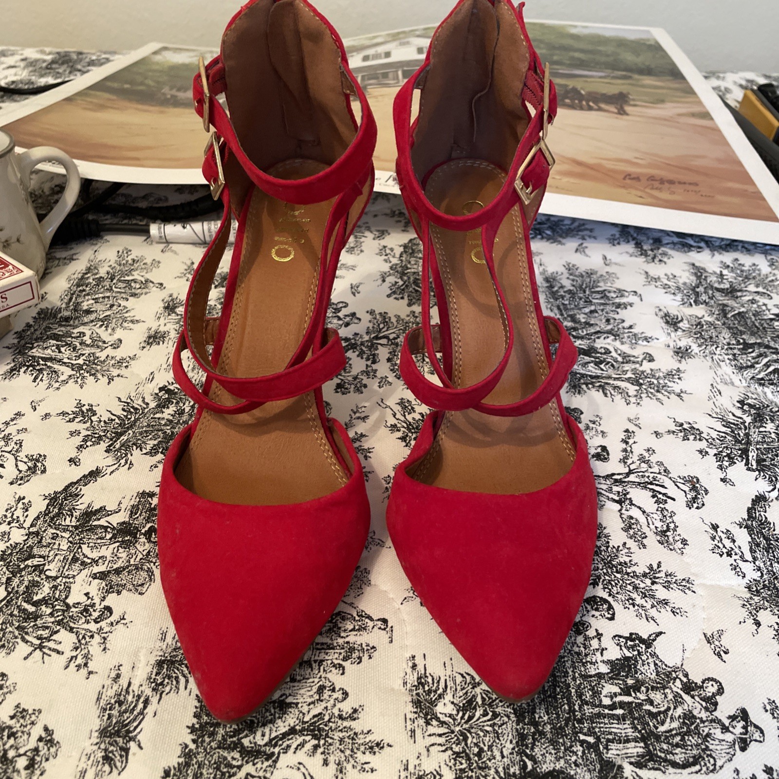 Ladies Red Velvet Heals From OJJIO Size 9 Box S1