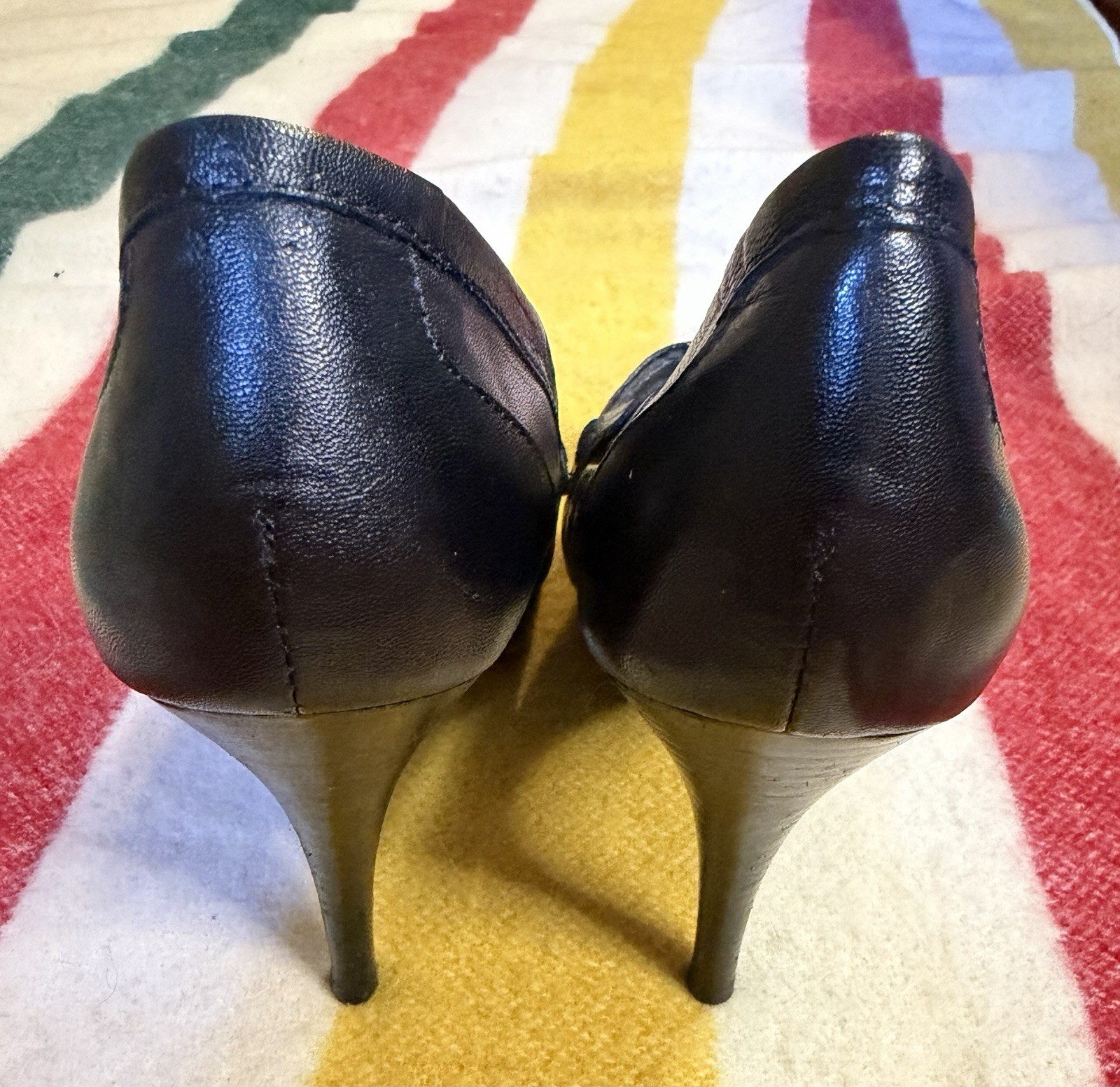 Nine West Black Leather Penny Loafer Stiletto Heel Pumps Size 7