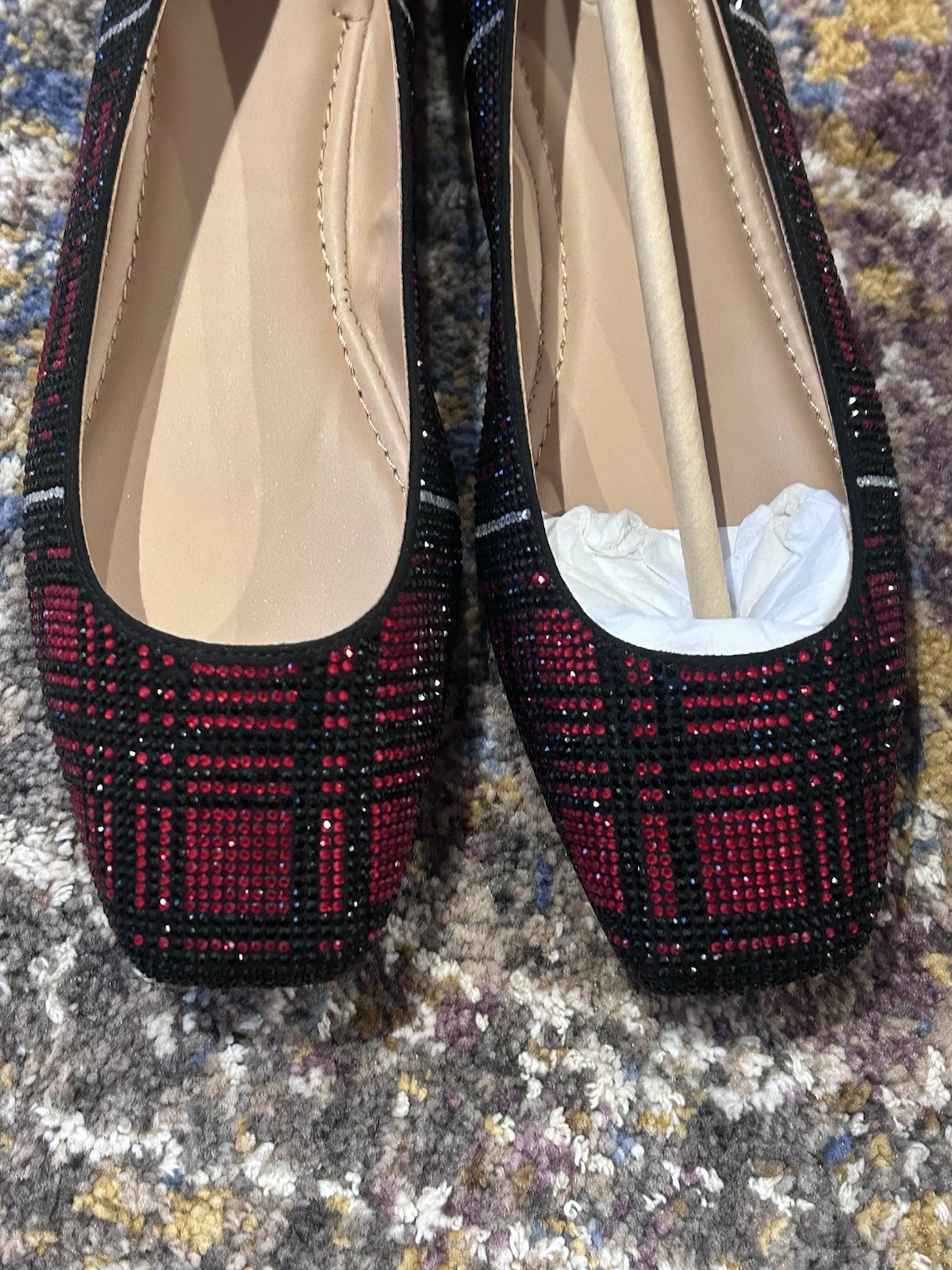 I.N.C. International Concepts Women’s Red/Black Plaid Rhinestone Ballet Flats 8M