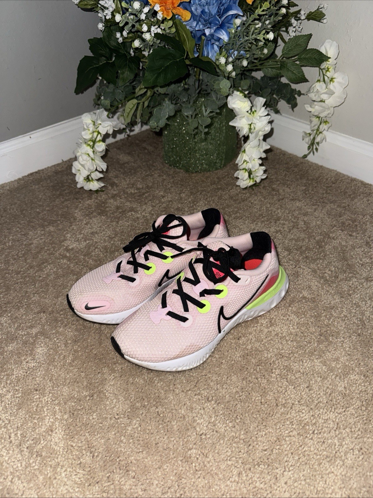 Nike Renew Run Size 5.5 “Light Pink Neon Green White Black” CW5637-600