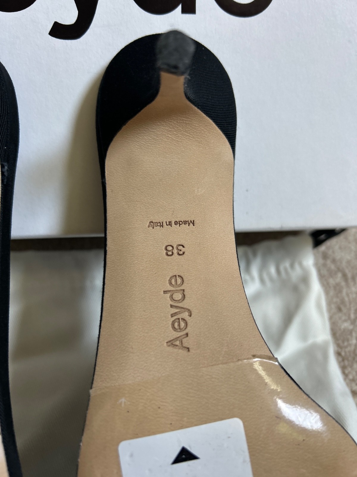 NEW $450 AEYDE «Ilvy» Eyelet Grosgrain Mules Heel Sandals – Black – EU 38 / US 7
