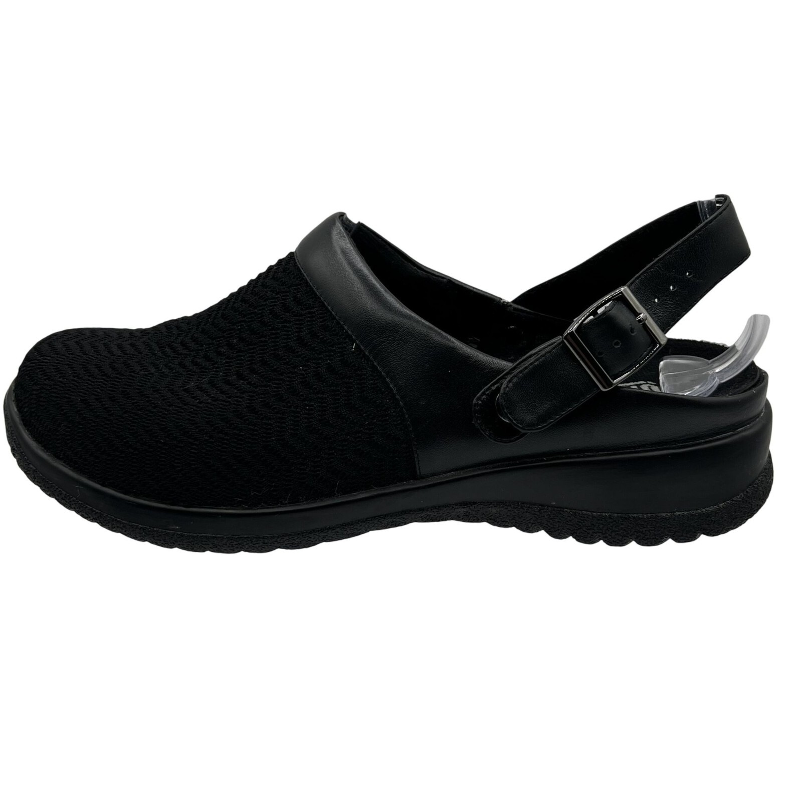 Drew Savannah Women 10 M Stretchable Clog Black Wavy Slip On Shoes Buckle Mule