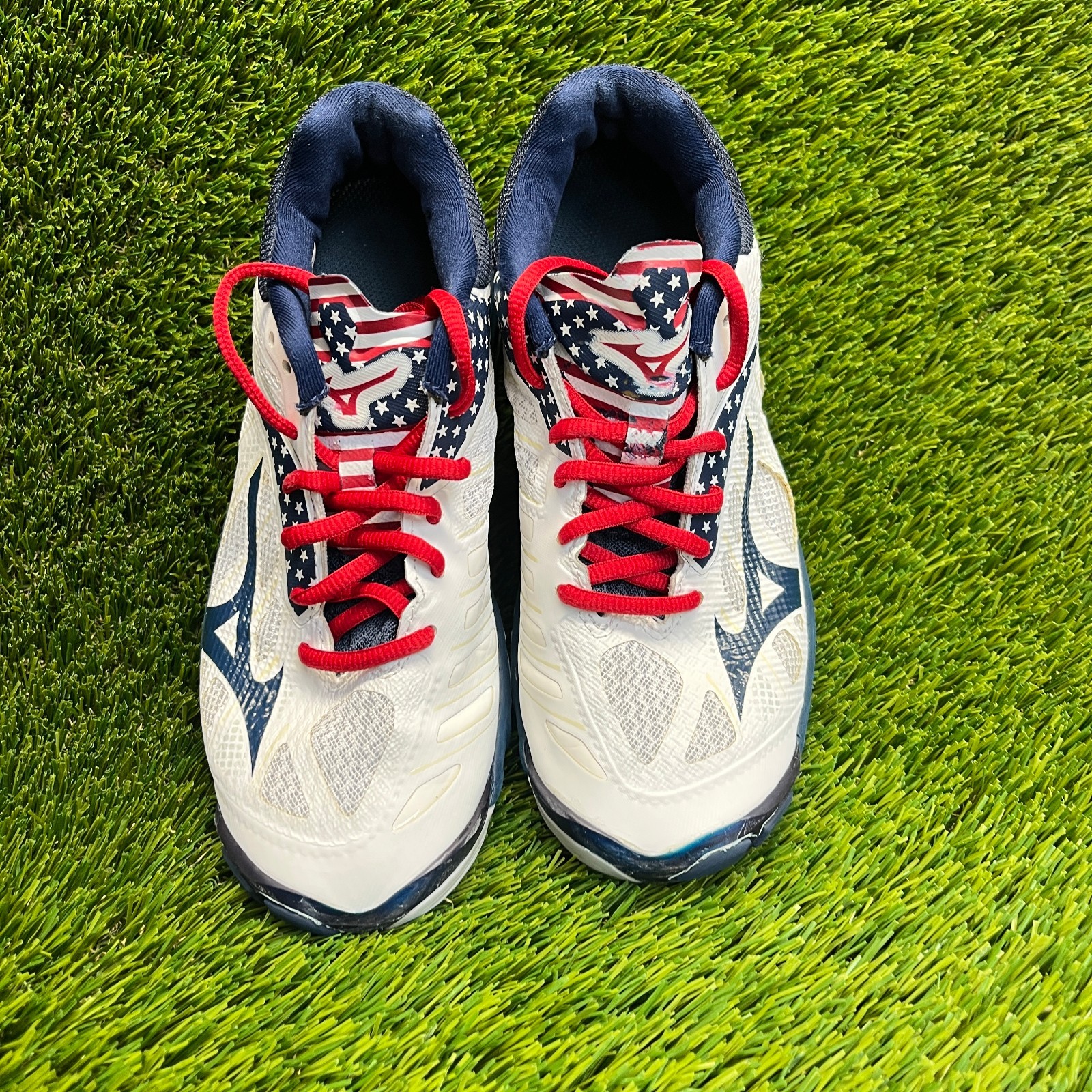 Mizuno Wave Lightning Z4 Stars Womens Size 6.5 White Navy Running Shoes Sneakers