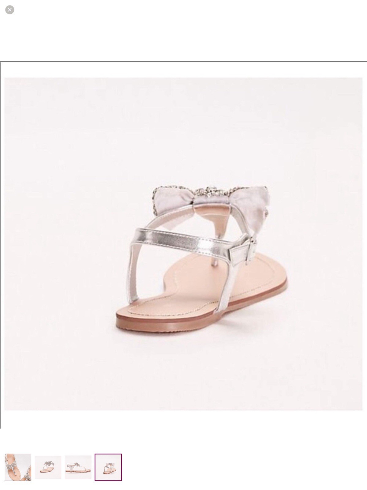 David’s Bridal Silver Thong Sandals Rhinestone Bow Ankle Strap Womens 10