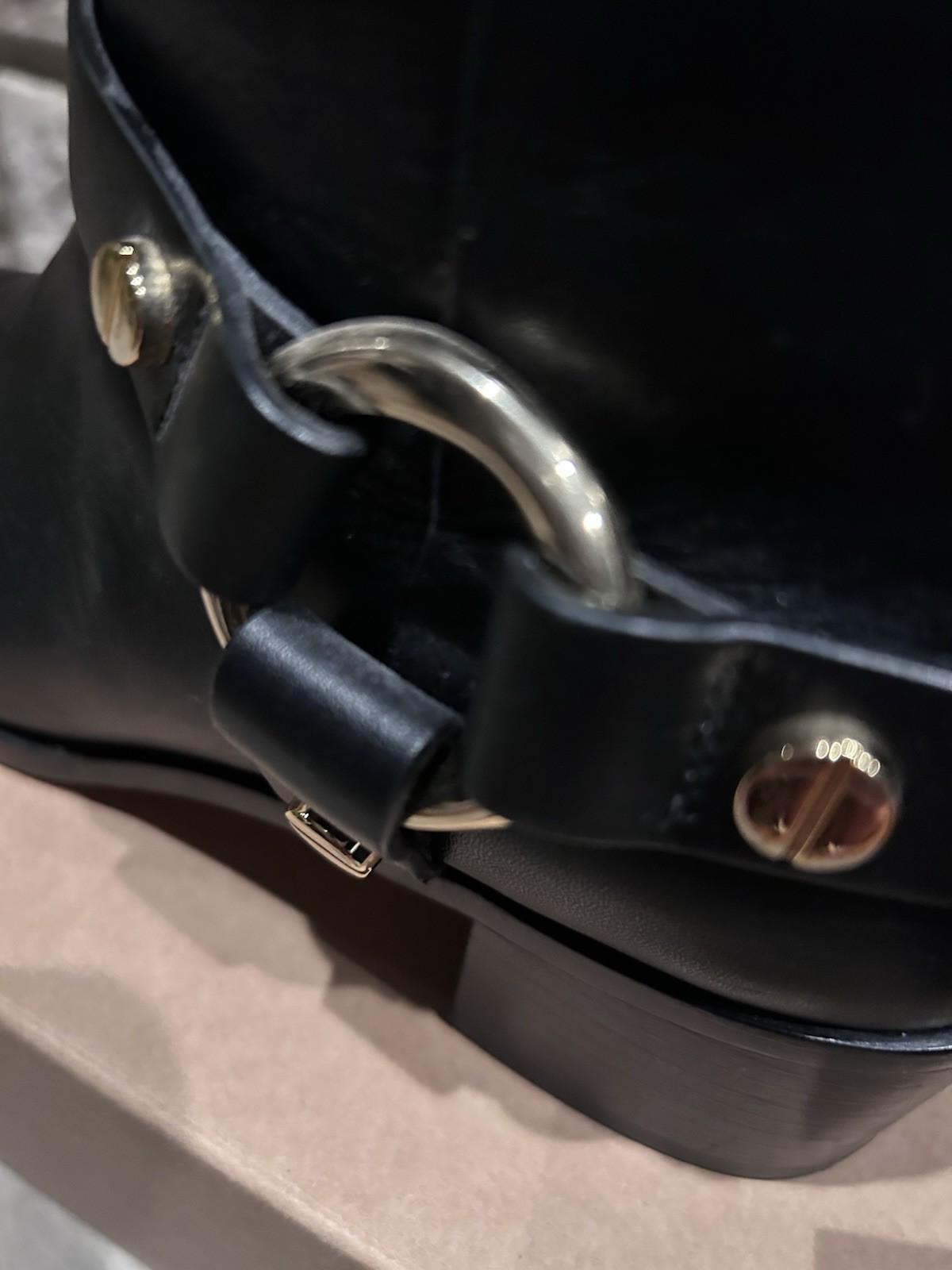 Stuart Weitzman Black Leather Harness Ankle Boots Gold Hardware Size 6.5