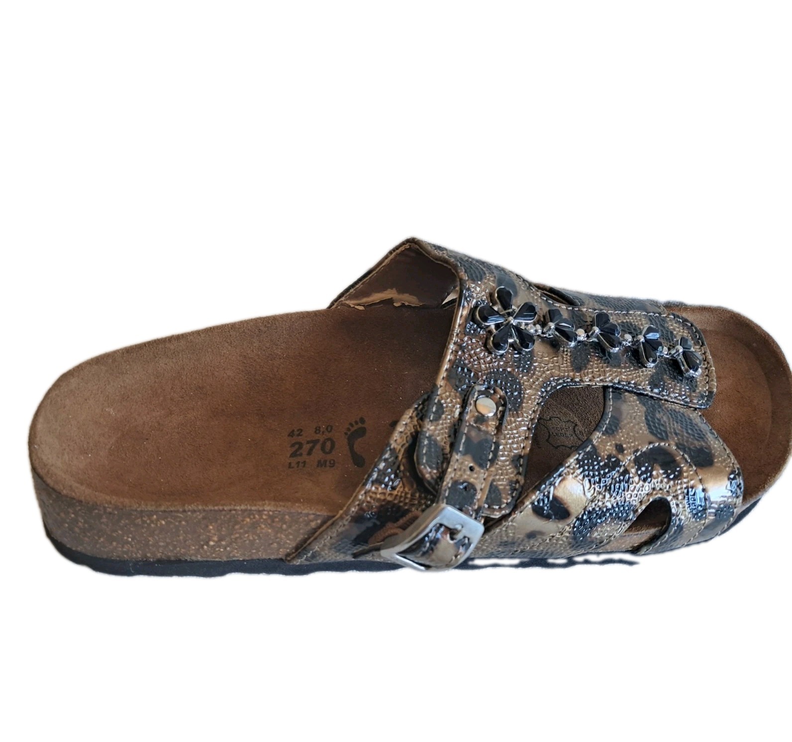Bertula By Birkenstock- Leopard/Animal Print w/ Gem Accent – New w/Defect SZ 11
