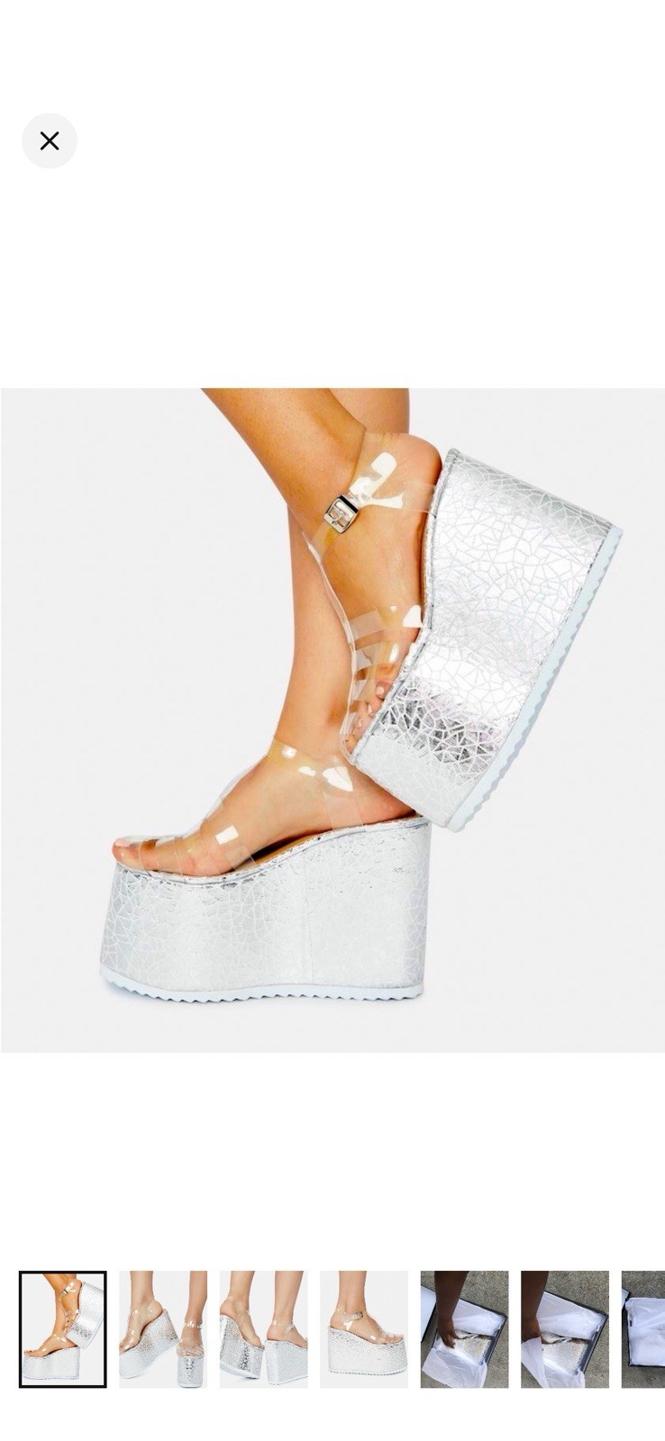 Azalea Wang Silver Platform Wedge Strappy Buckle Sandals Women’s US 8.5