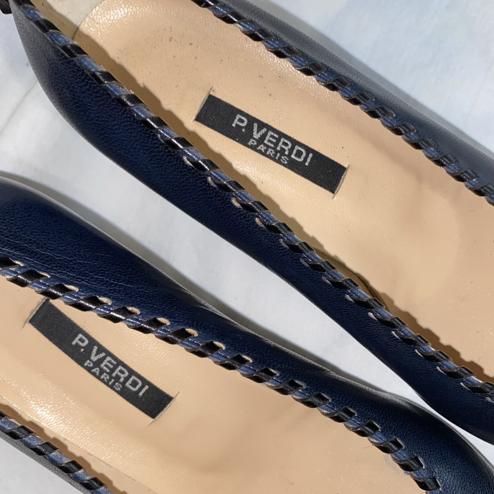 P. VERDI Women’s Shoes Paris Navy Leather 39 or 8.5 Lacing Tassels Low 2” Heels