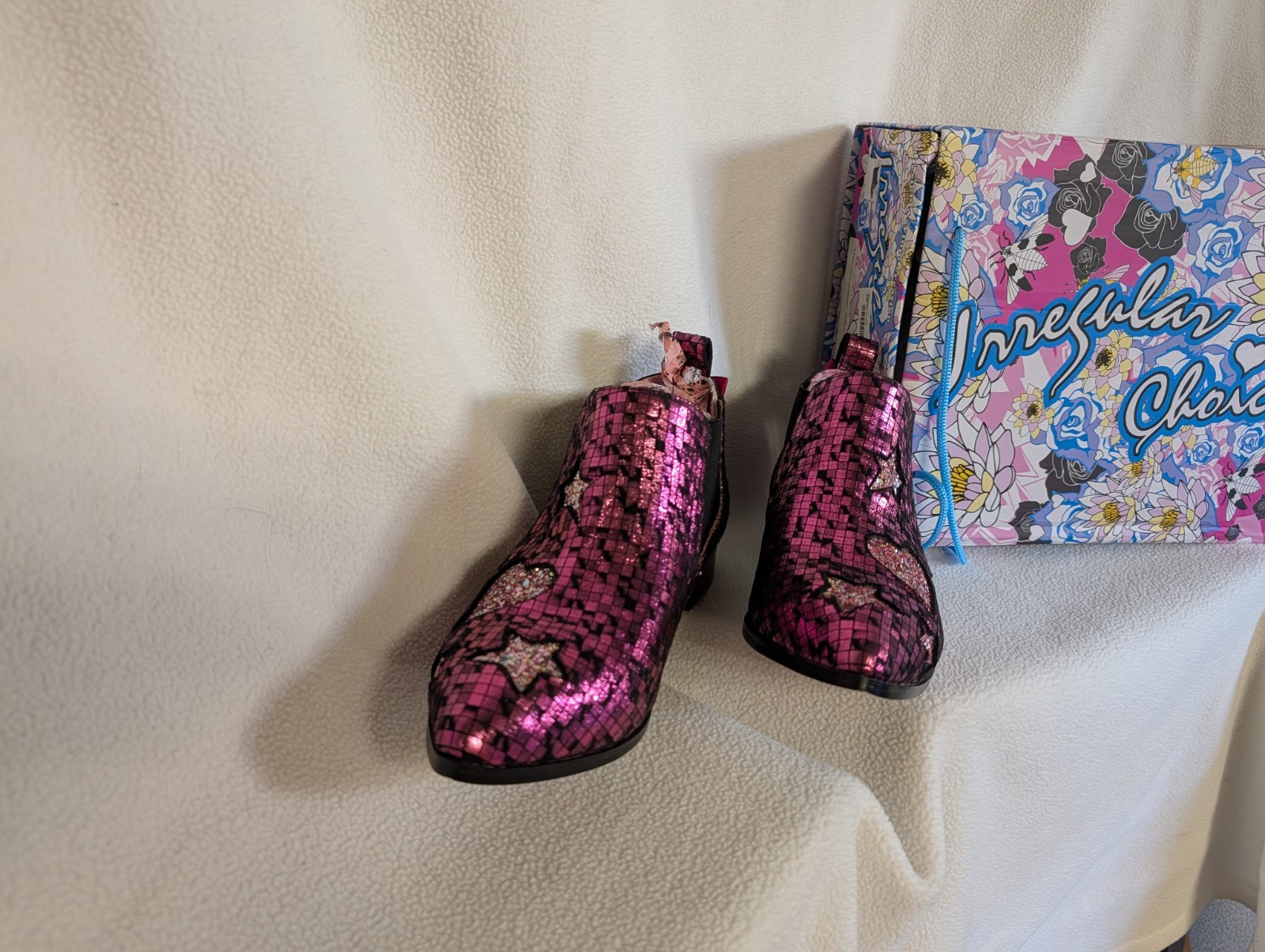 Irregular Choice Starlight Impress Pink Glitter Chelsea Boots UK 39/US 8 NIB