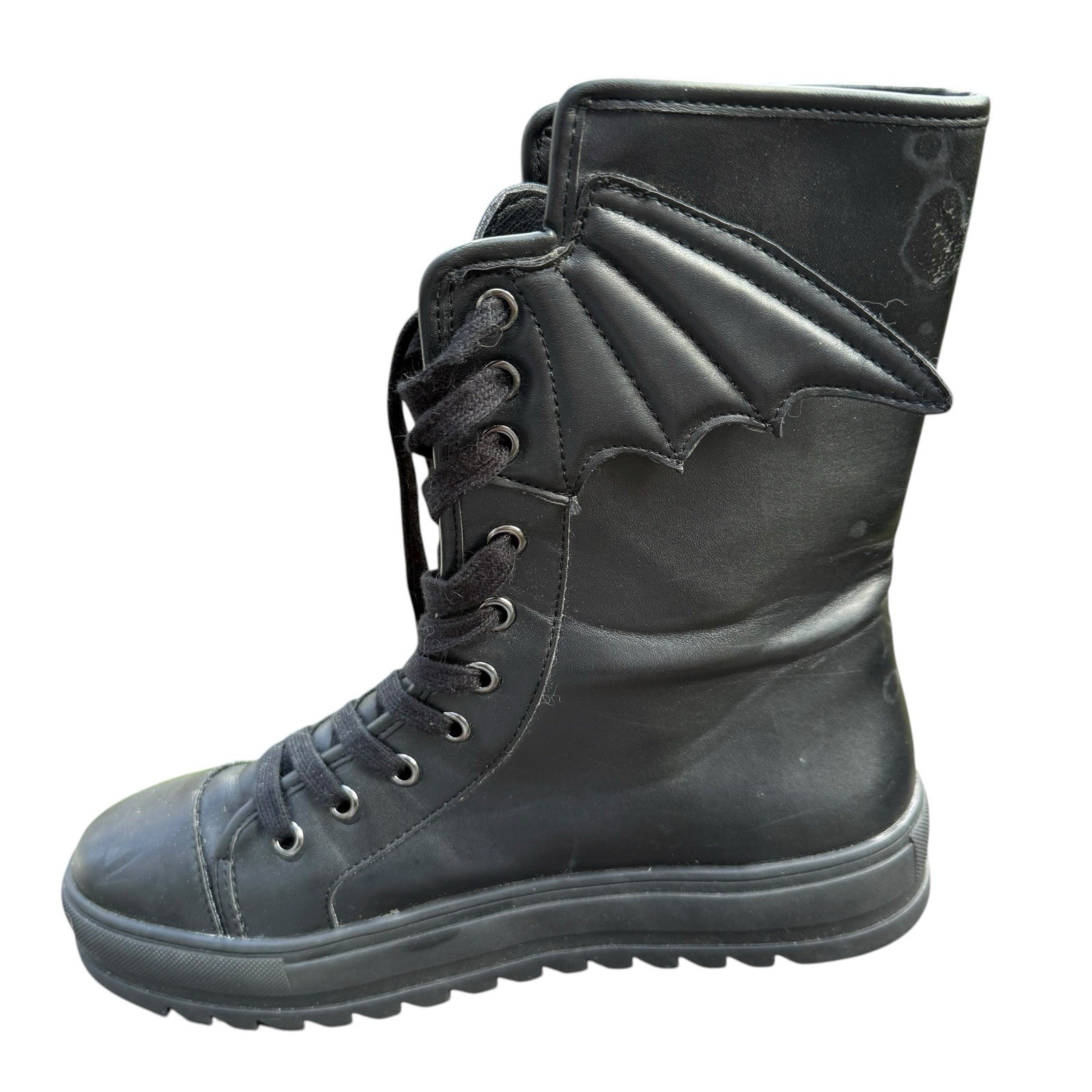 Sz 7 Killstar Matte Black Bat Wing Combat Boots *READ*