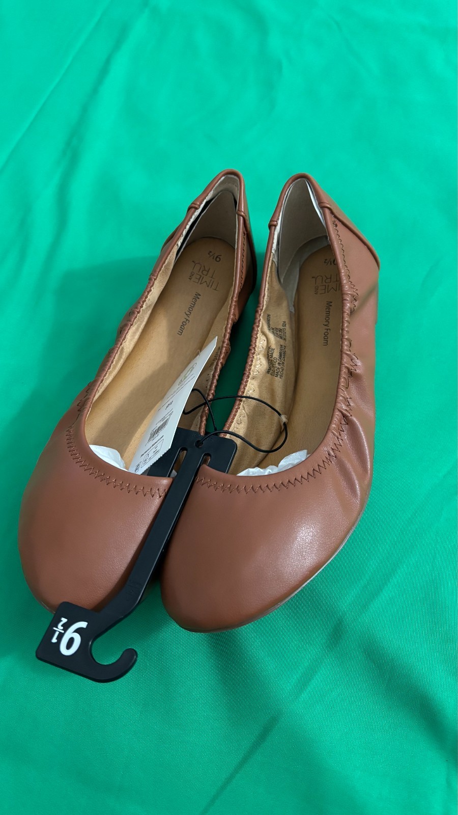 Time and Tru Brown Cognac Flats Scrunch Ballet Shoes Women’s Size NWT
