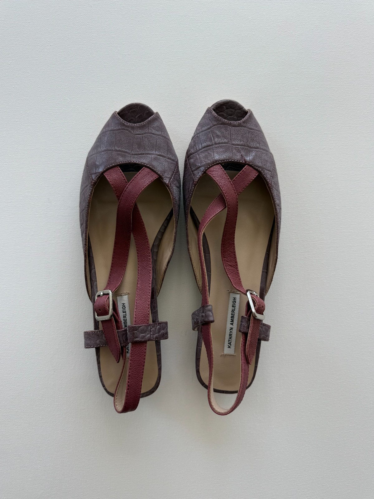 New Handmade Mauve Red Genuine Leather Low Heel Slingbacks NYC Designer