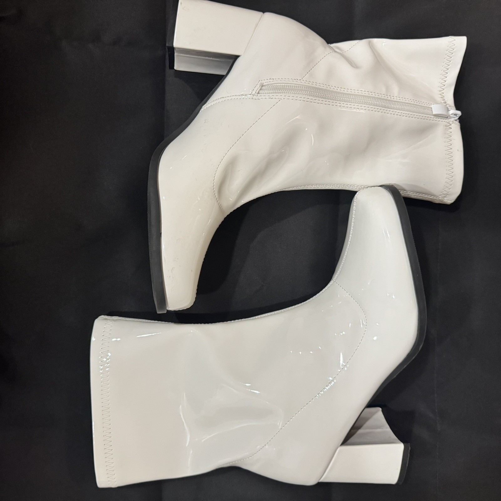 White LIURUIJIA Women’s Gogo Boots Mid Calf Block Heel Square Toe Size 11