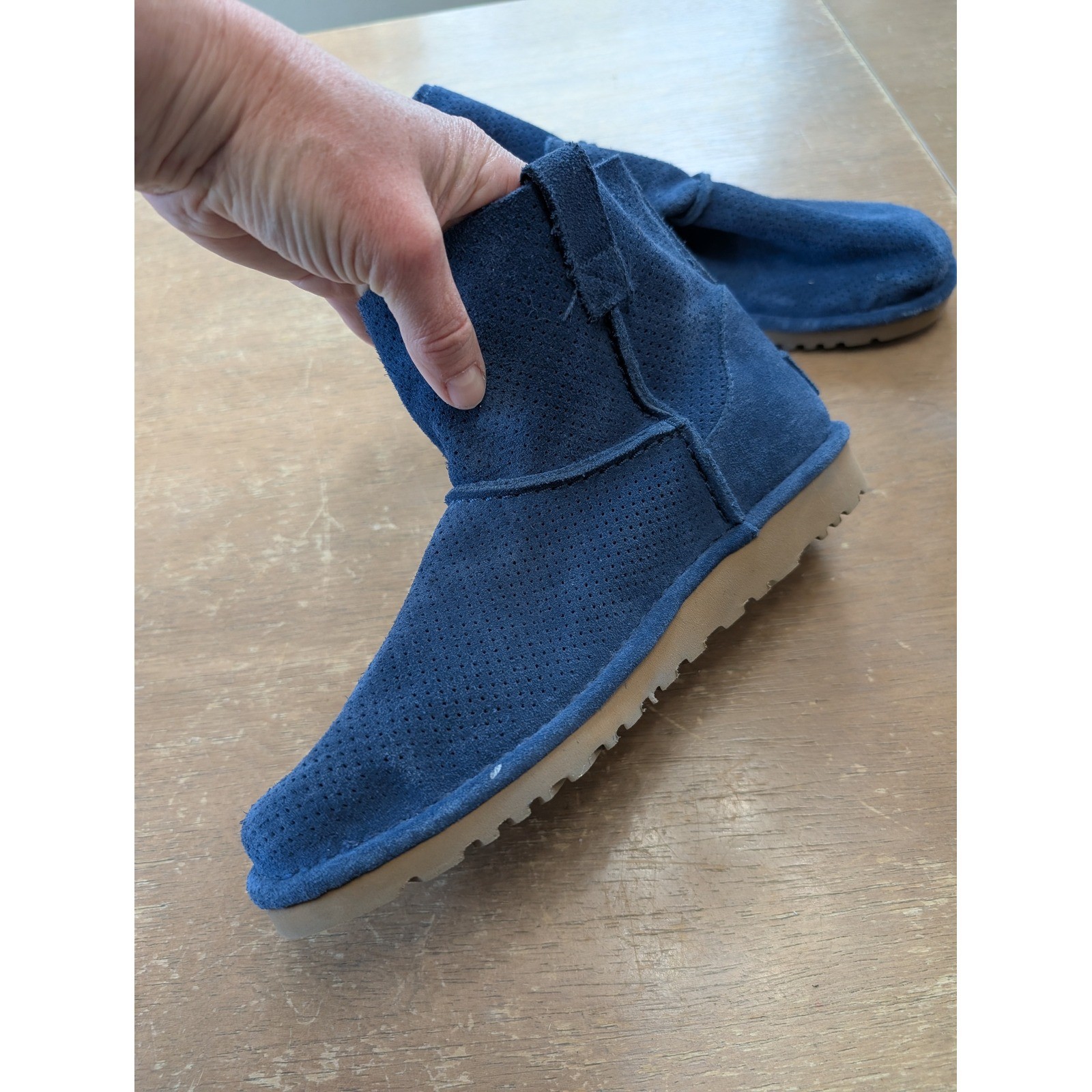 UGG Classic Unlined Blue Perf Suede Ankle Boots Womens 8 comfort pull on street