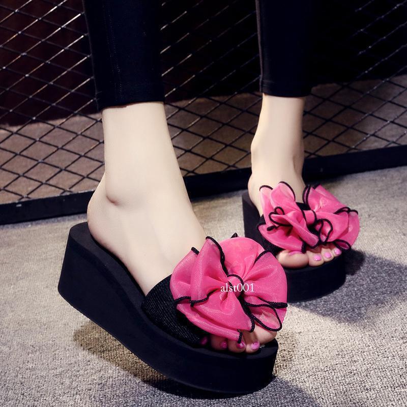 Women’s Beach Sandals High Wedge Heel Flowers Slippers Platform Flip Flops Shoes