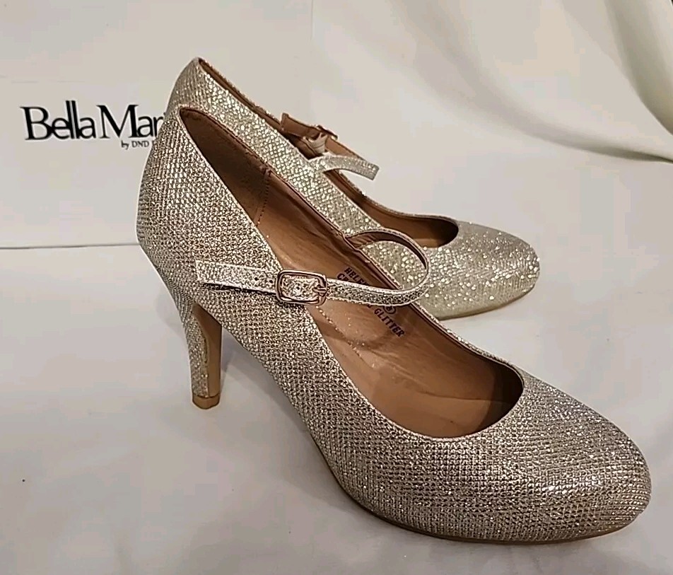 BELLA MARIE BY DND FASHION 3.5IN HEEL HELENA-13 CHAMPGNE GLITTER GOLD SZ 8