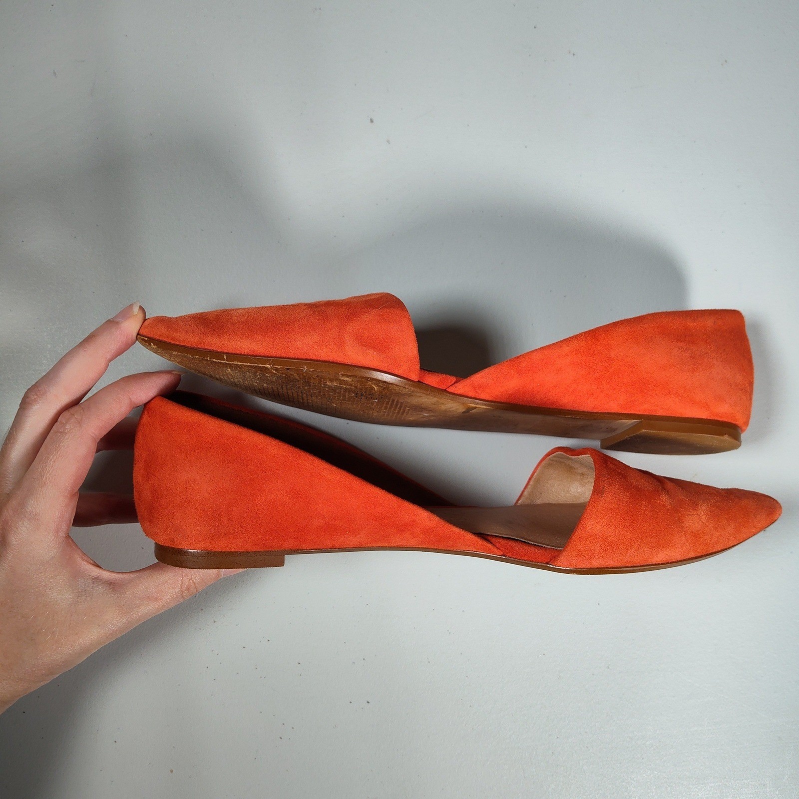 Madewell Lydia Orange Suede Pointed Toe d’Orsay Flats Shoes Womens 8.5