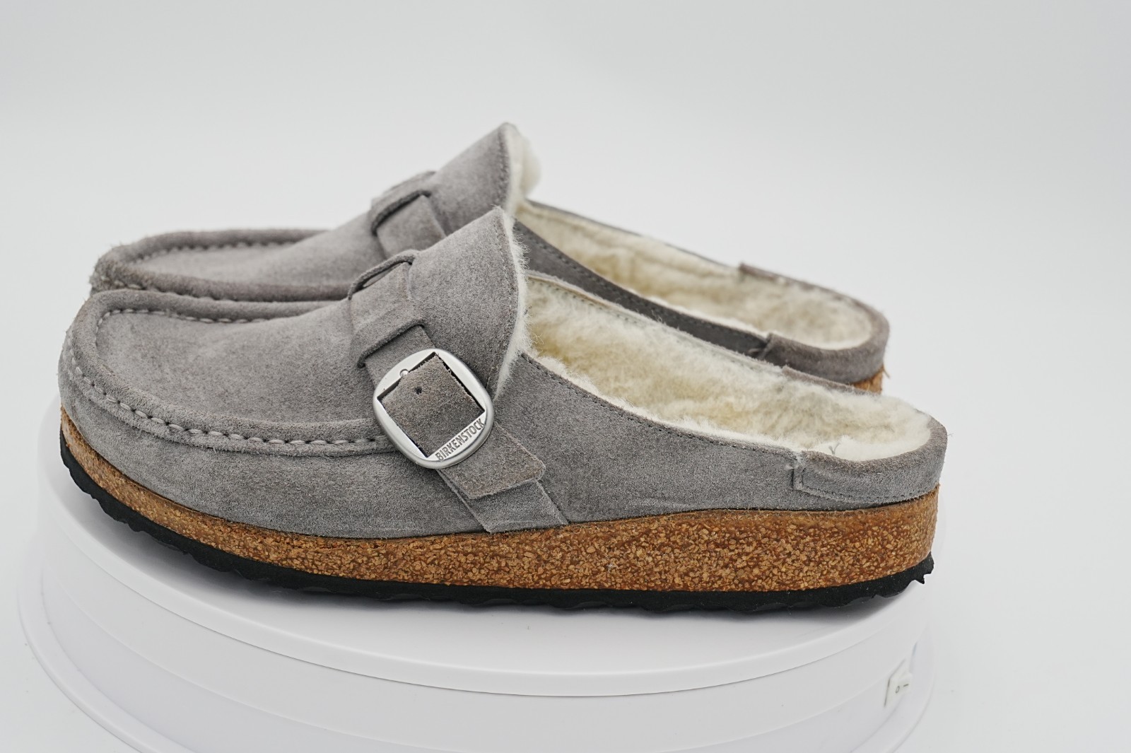 Birkenstock Buckley Shearling Clogs Womens 7 7.5 EU 38 E Gray Suede Wool