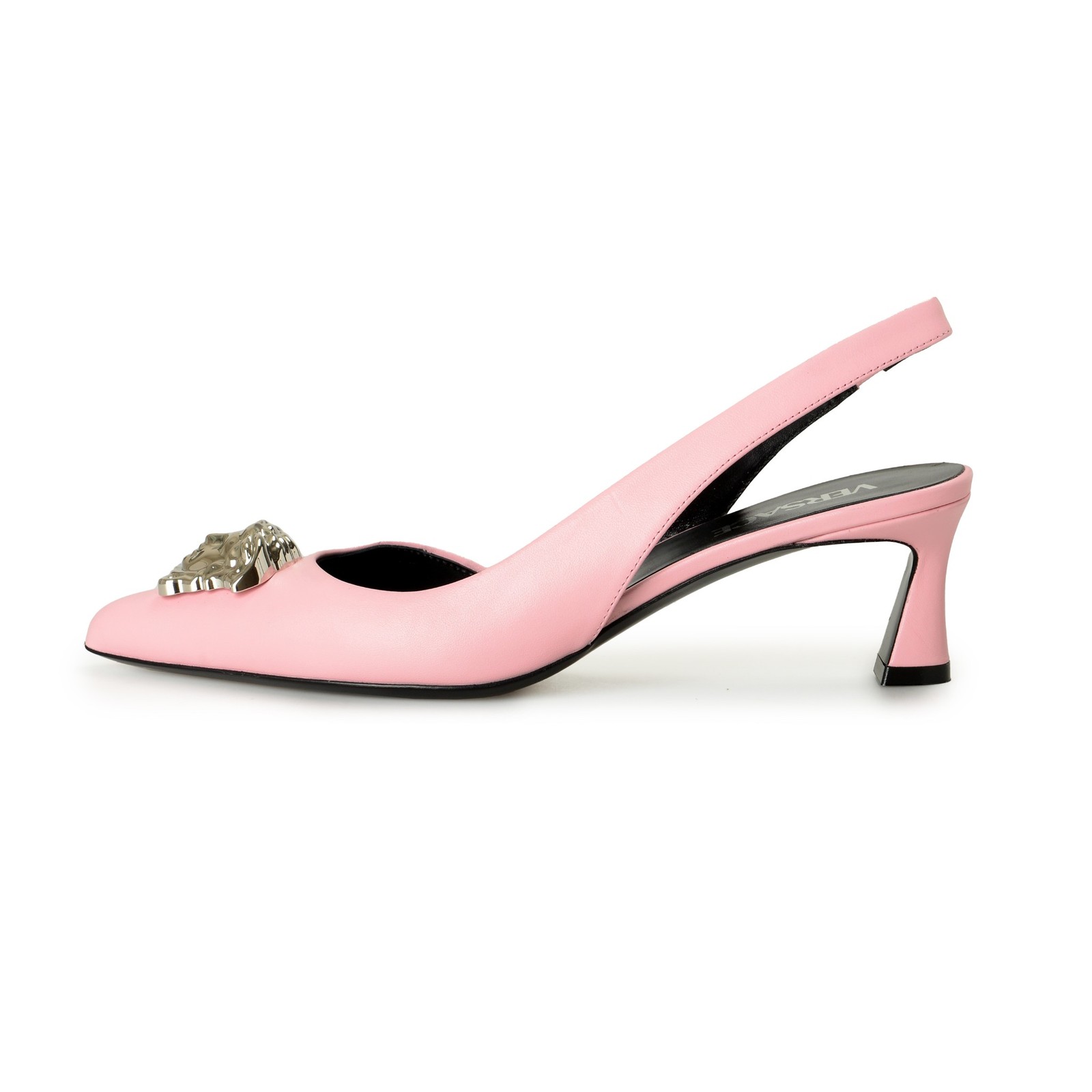 Versace Women’s Pink & Silver Medusa 100% Leather Heeled Pumps Shoes US 6 IT 36