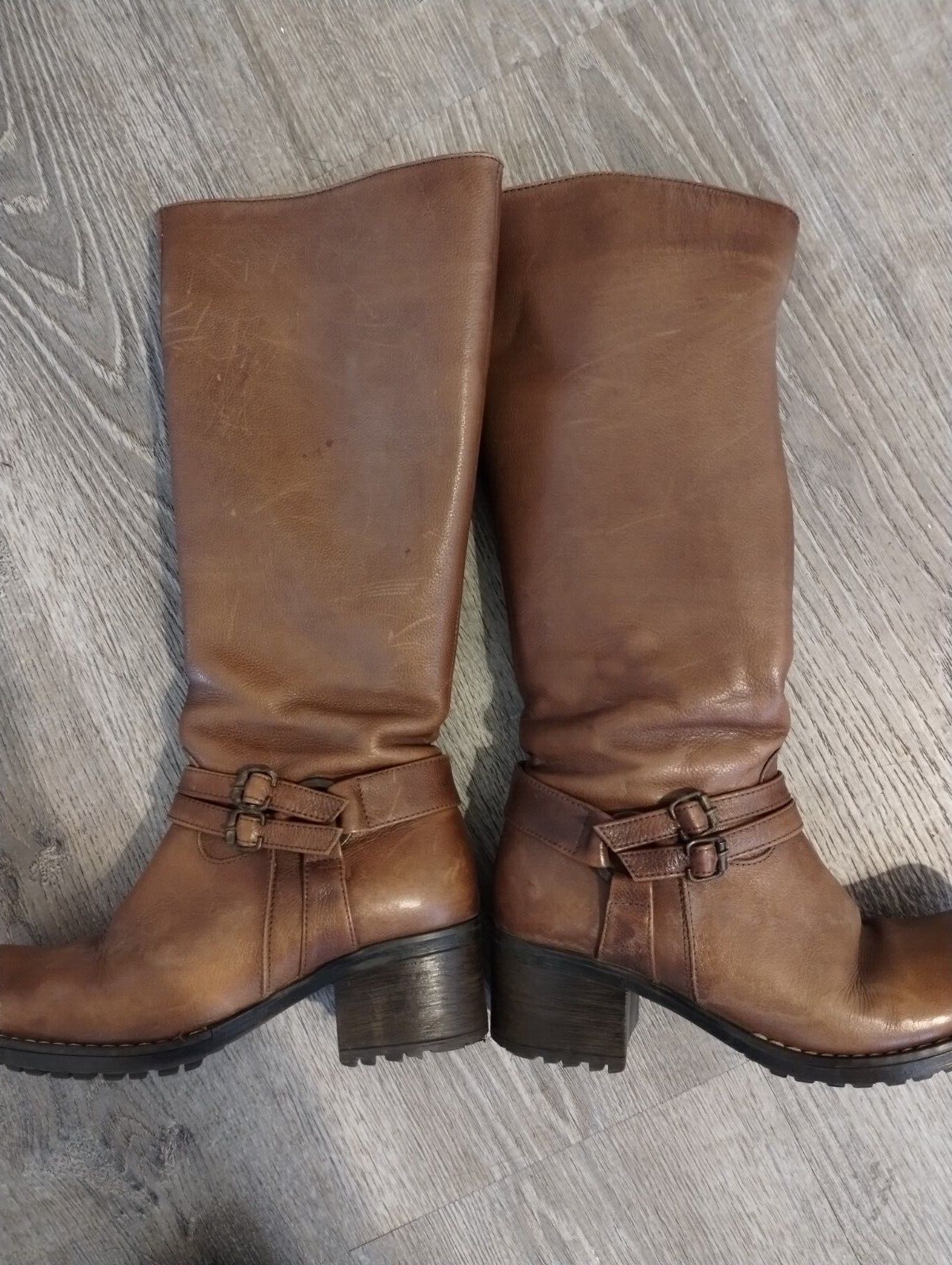 GENUNIE LEATHER LONG BOOTS SZ 37 EURO US 6.5 BROWN FOR WOMAN