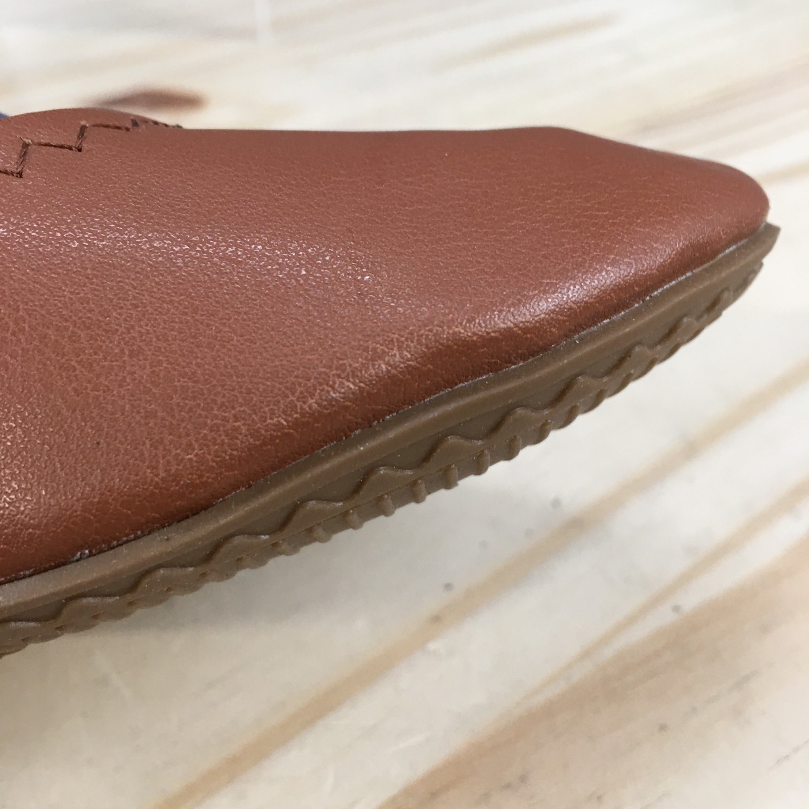 Time And Tru Shoes Womens 7W Scrunch Slip On Ballet Flats Brown Faux Leather