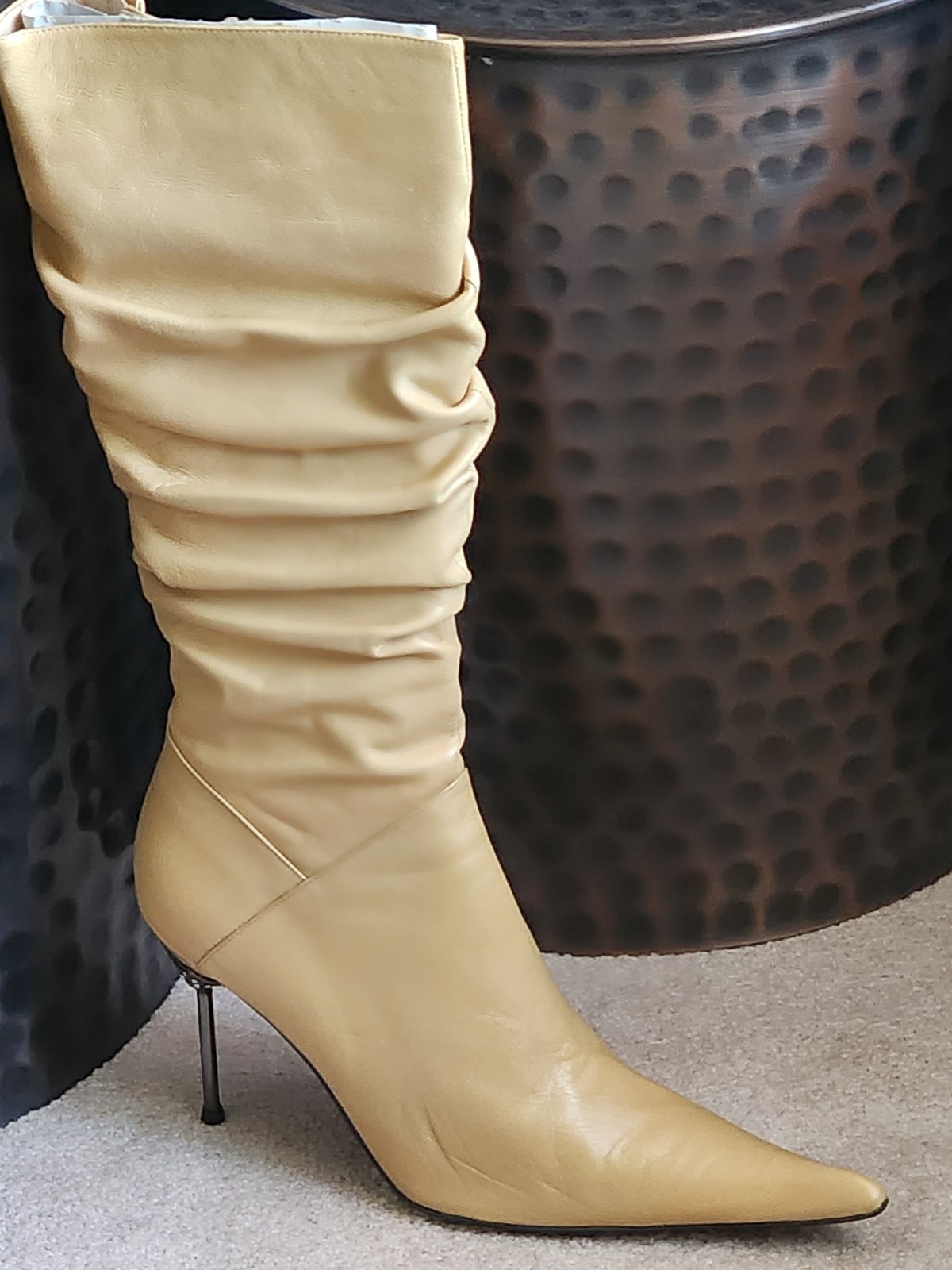NIB BRONX – Champagne (metallic) LEATHER Pointed Toe Stiletto Boots