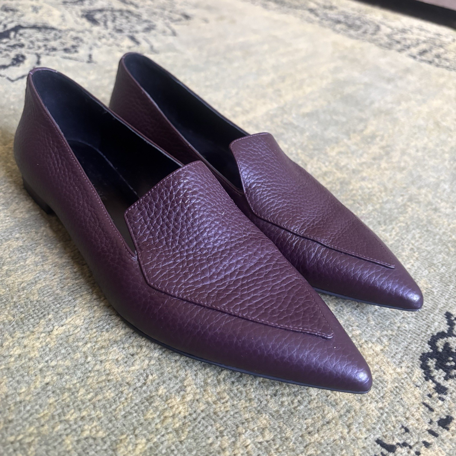 Everlane The Boss Womens Purple Pebbled Leather Simple Pointed Toe Flats 8.5
