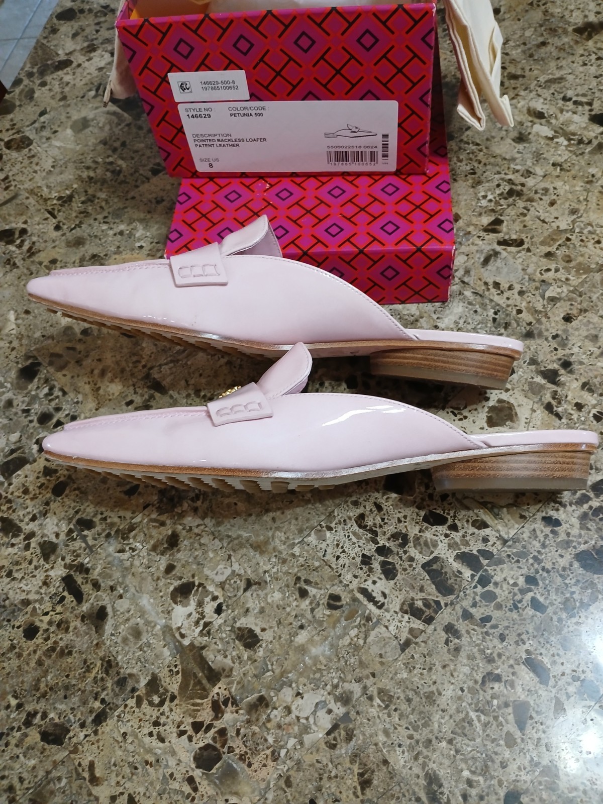Tory Burch Pink Patent Leather Pointed Toe Loafer Flats Slip-On Women’s 8