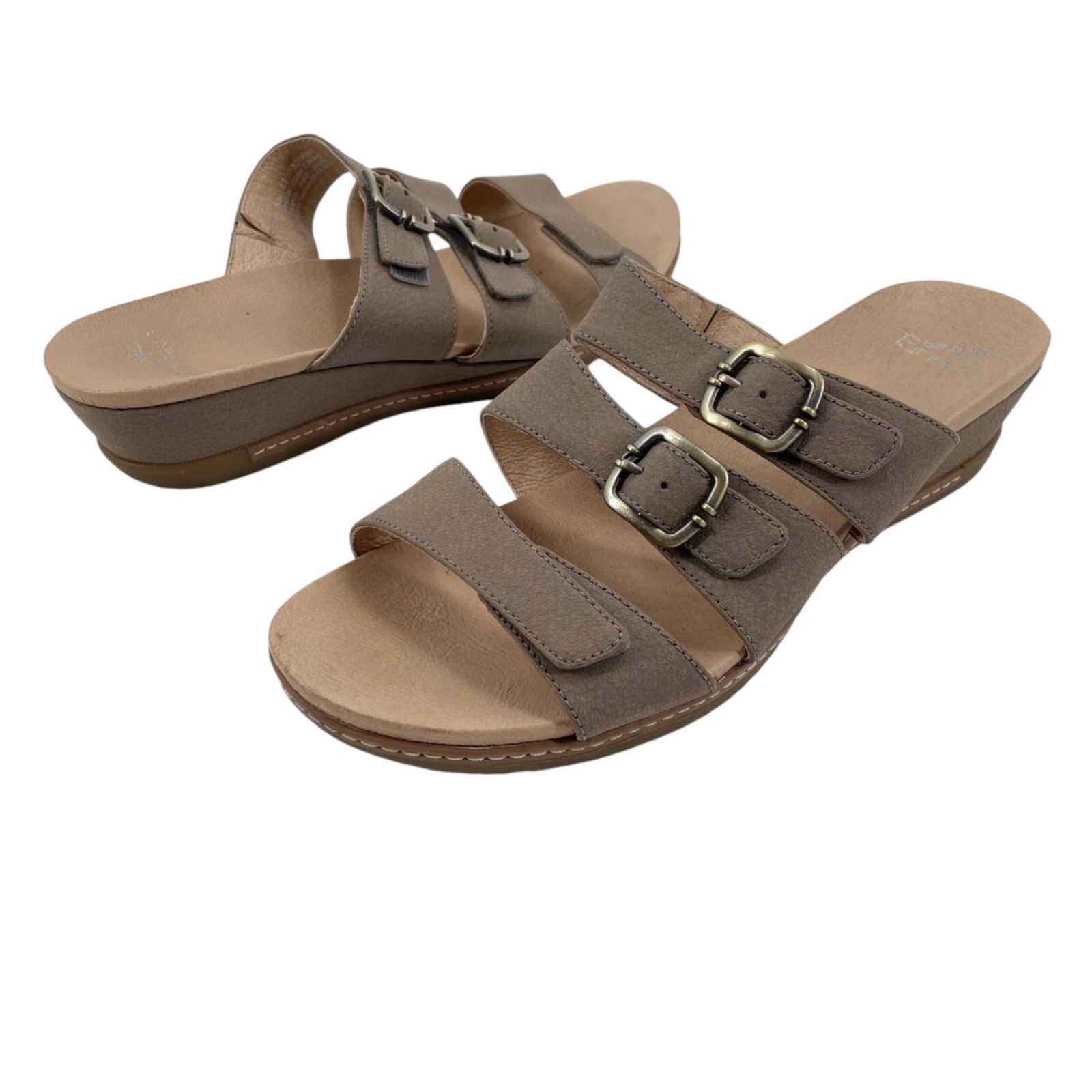Dankso Allyson Stone Nubuck Suede Tan Strappy Wedge Slide Sandals Womens Size 41