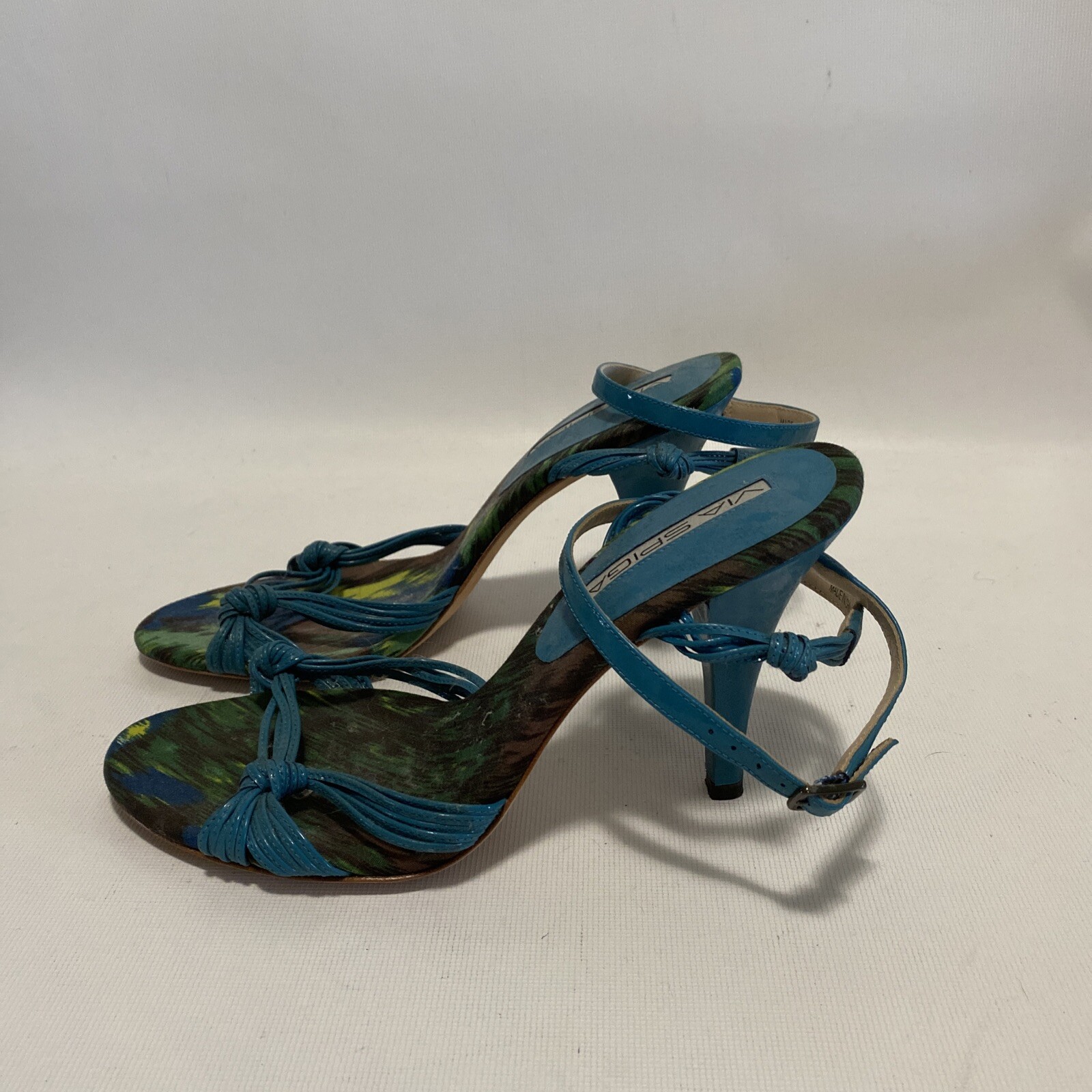 Via Spiga Patent Leather Strappy Sandal Heel Turquoise Size 7.5