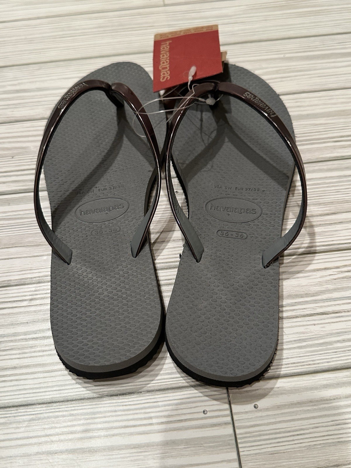 Havaianas Women’s You Metallic Flip Flop Sandal Gray Steel Size 37-38/US 6 NEW!