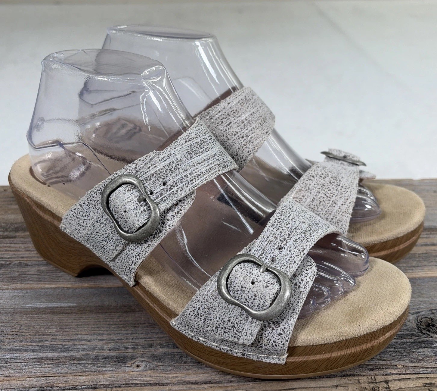 Dansko Sophie 40 9.5-10 Taupe Beige Leather Wedge 2 Buckle Strap Sandals Summer
