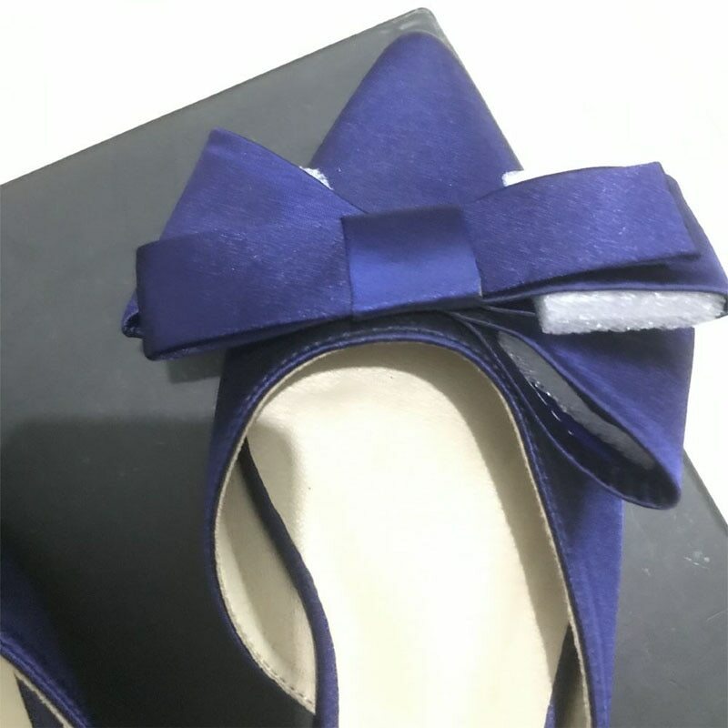 Women’s Silk Satin Pointed Bow Tie Slippers Flat Heel Sets Semi Slippers Shoes