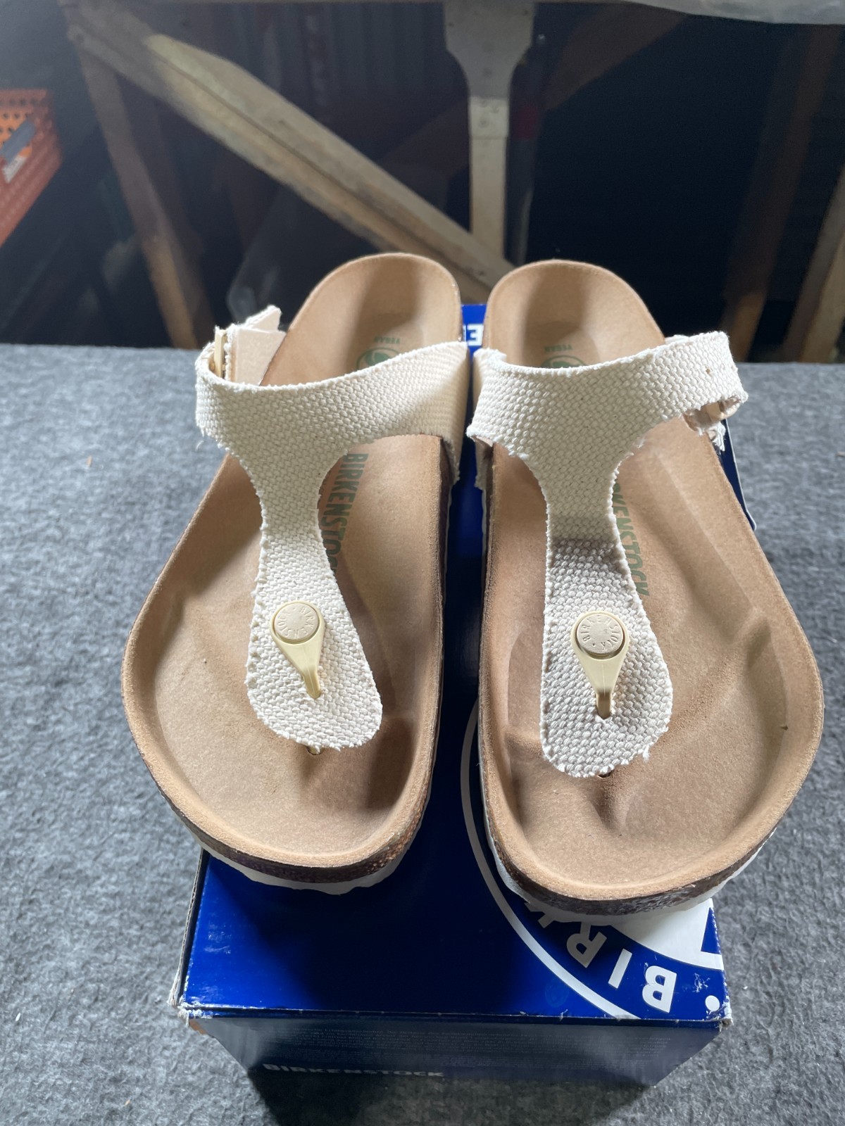 Birkenstock Women’s Gizeh Vegan Canvas Eggshell Sandals 38 EU 7W/5M NWB
