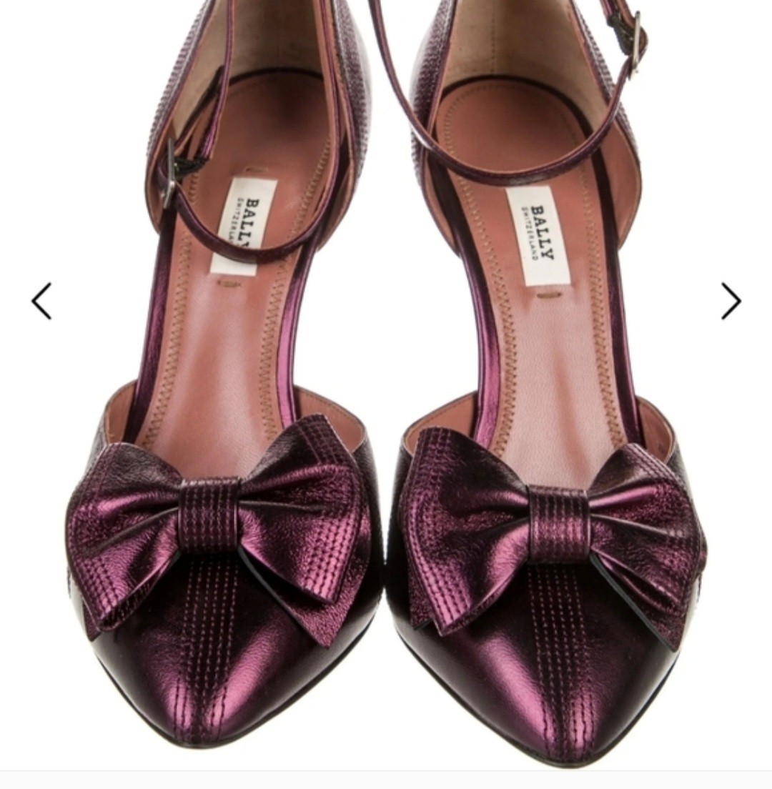 Bally Burgundy Metallic Bow D’Orsay Pumps EU 39.5 Stiletto Italy