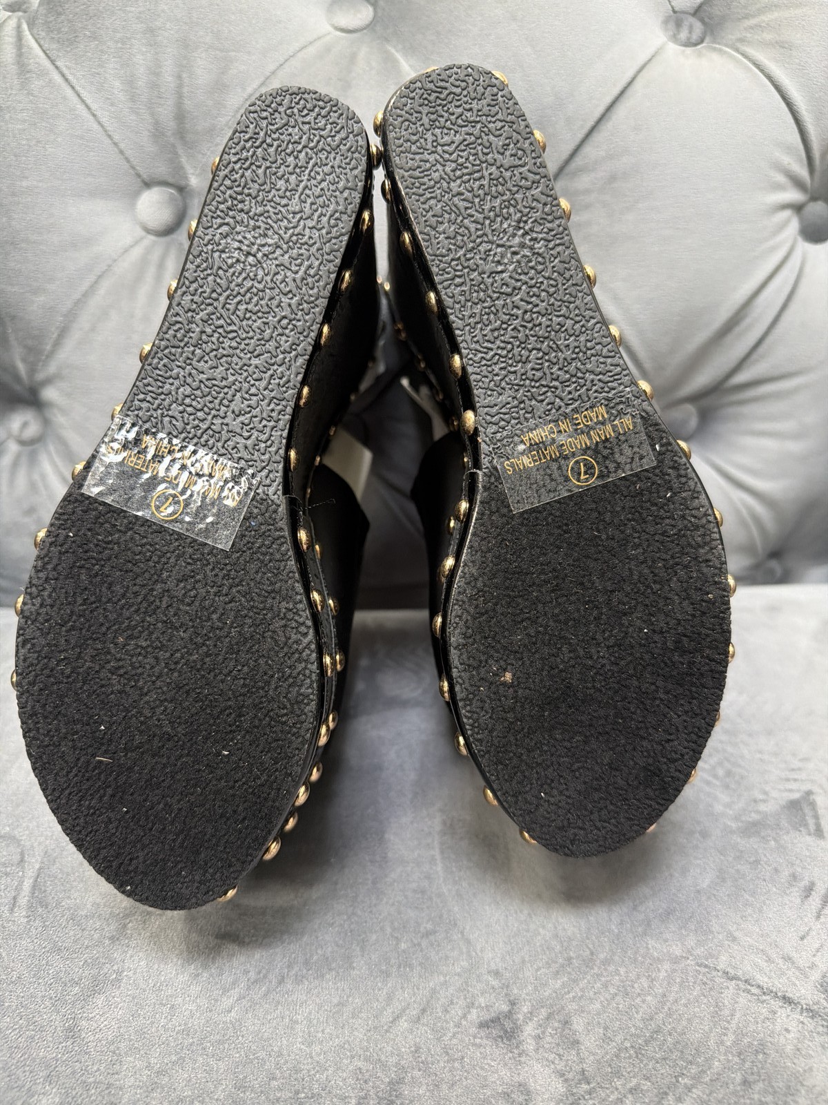 Fashion Nova Black Wedge Mule Studded Platform Heel Size 7