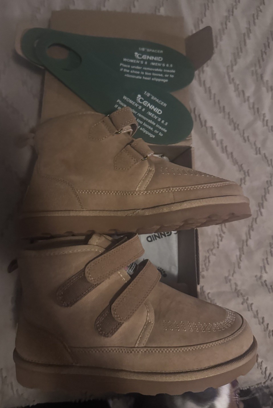 Beige Ankle Winter Boots Women’s 8/Men’s 6.5 Hook and Loop Straps w/1/8” Spacer