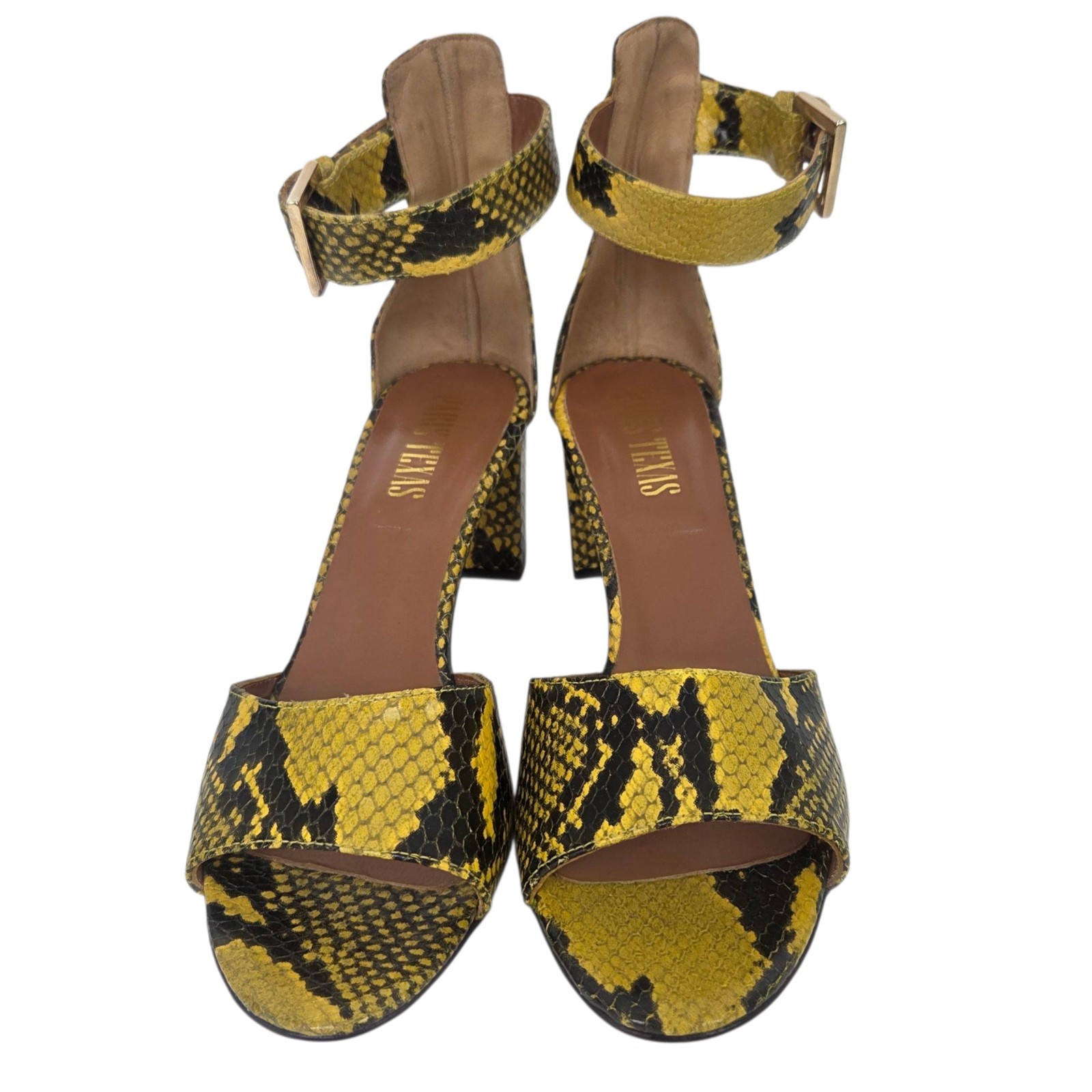 Paris Texas Snakeskin Leather Heels Sandals Open Toe Womens 37 Yellow Designer