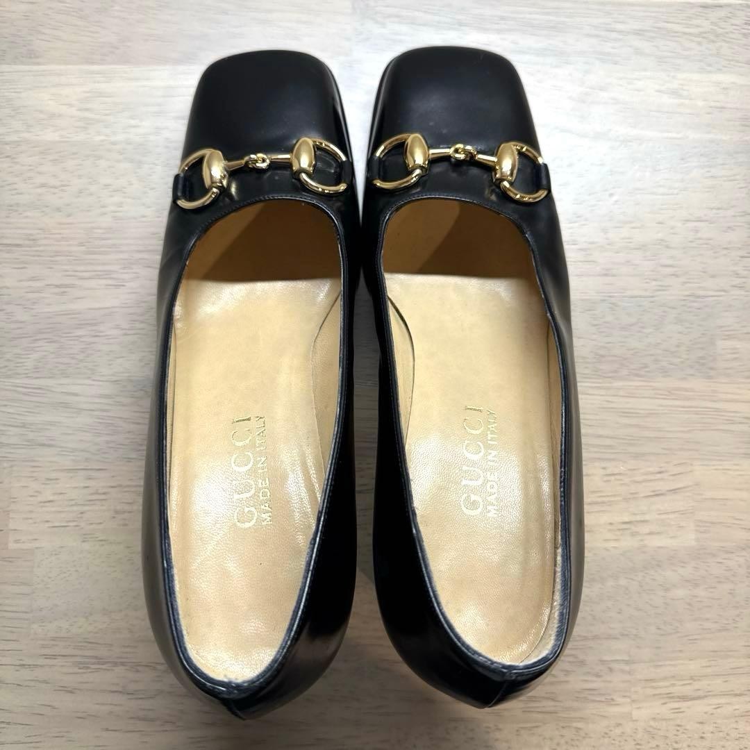 GUCCI Horsebit Leather Pumps Square Toe 23cm Black Italy