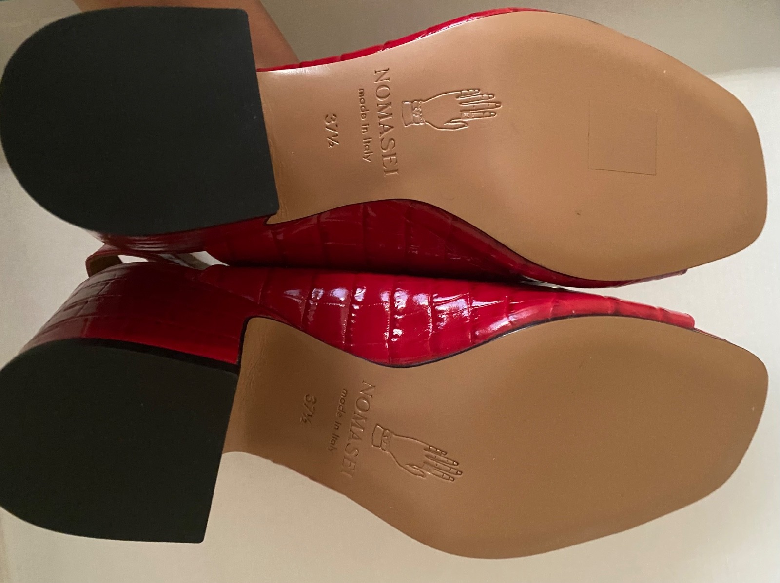 Nomasei Women’s Baghera Red Embossed Leather Slingback Sandals Size EUR 37.5