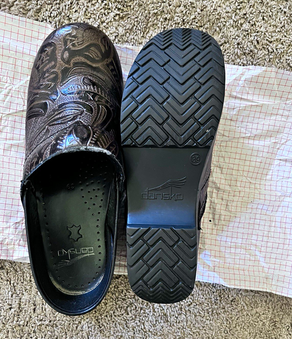 Dansko Women’s Brown Embossed Leather Slip-On Clog Wedge Heels EU 39 US 8