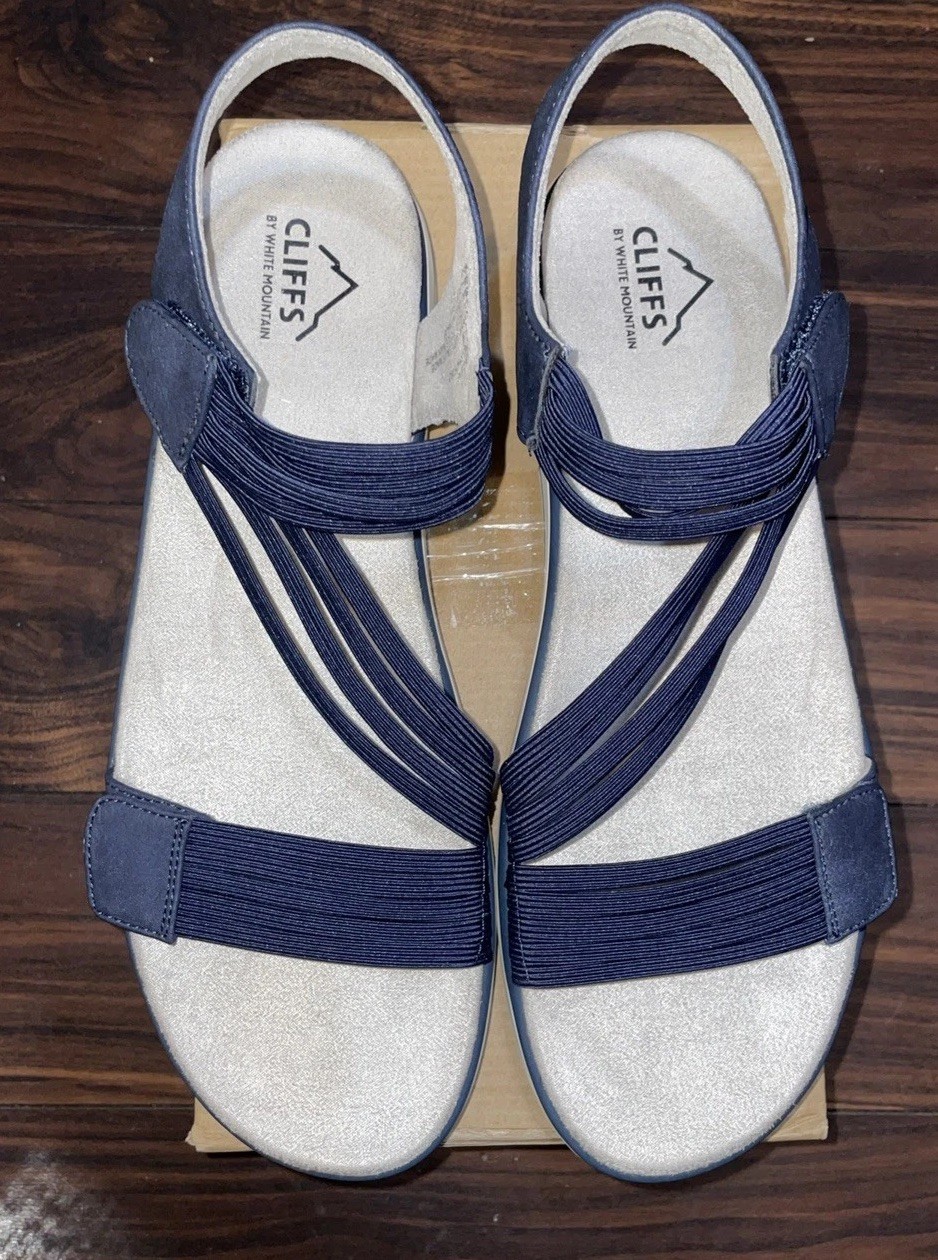 CLIFFS BY WHITE MOUNTAIN Women’s Strappy Sandal Navy Sz 11 M Comfortable & Cute