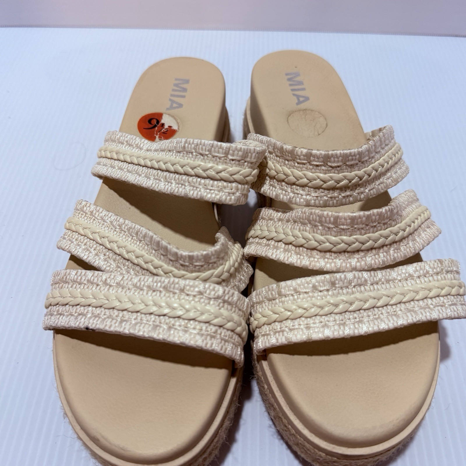 MIA Women’s Platform Braided Strap Slide Sandals Beige Size US 9.5